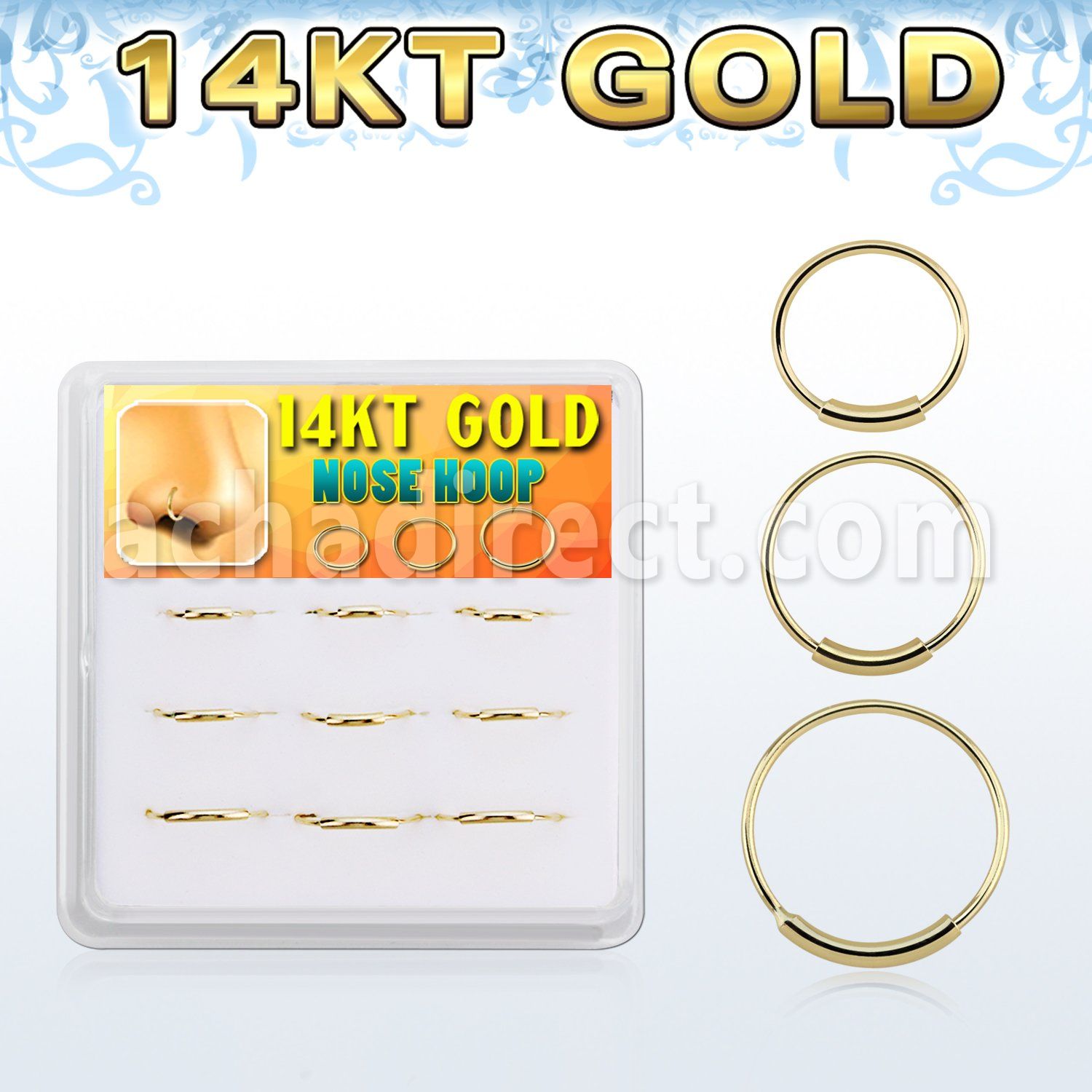 dg14nh2 box w 9 pcs. of solid 14k gold endless nose hoops