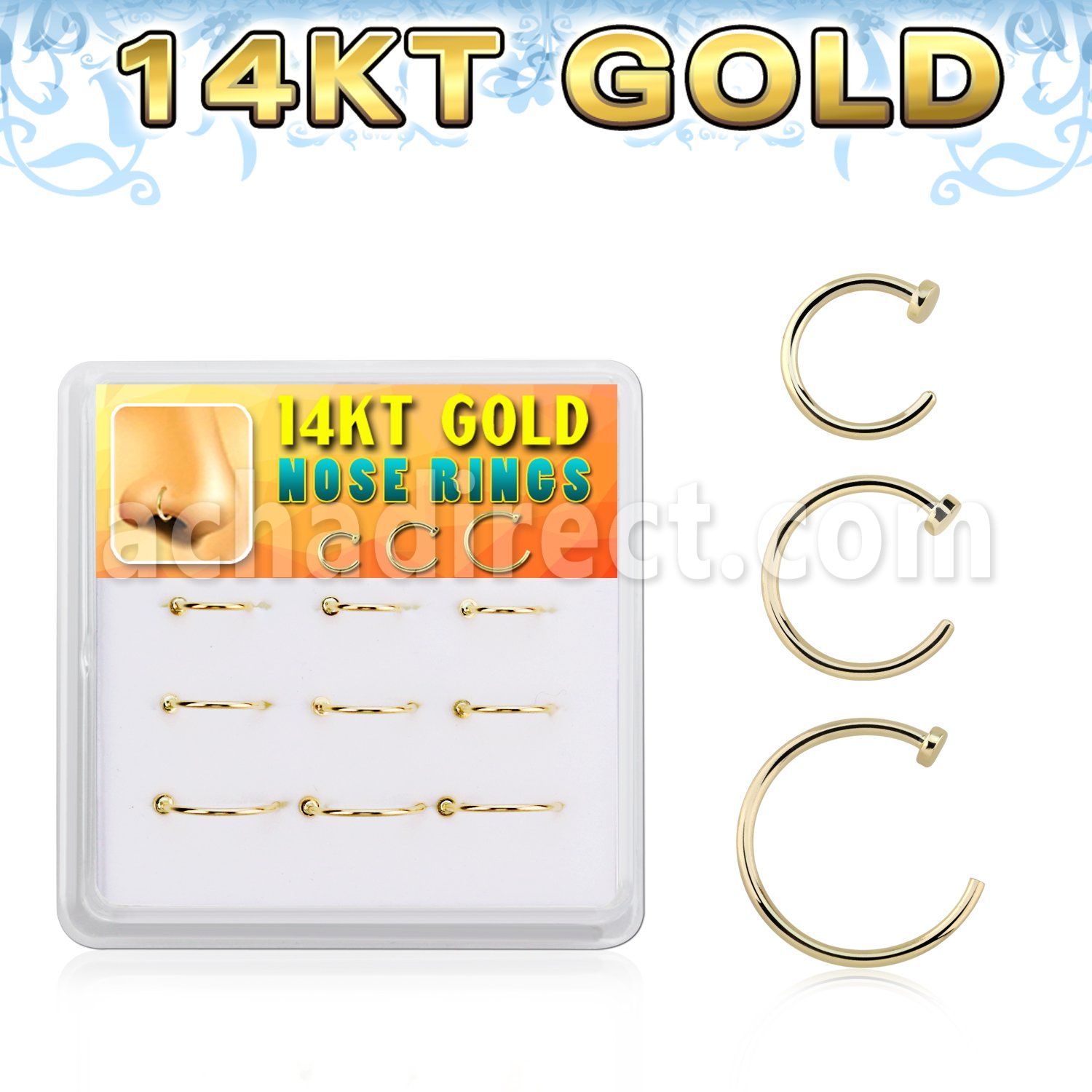 dg14nh3 box w 9 pcs. of solid 14k gold fake nose clips 