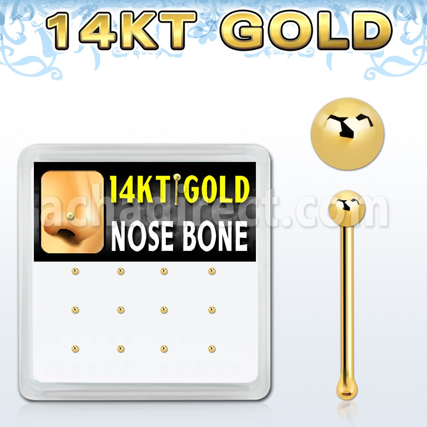 dgnb5 14kt gold nose bone with 1 5mm ball shaped top