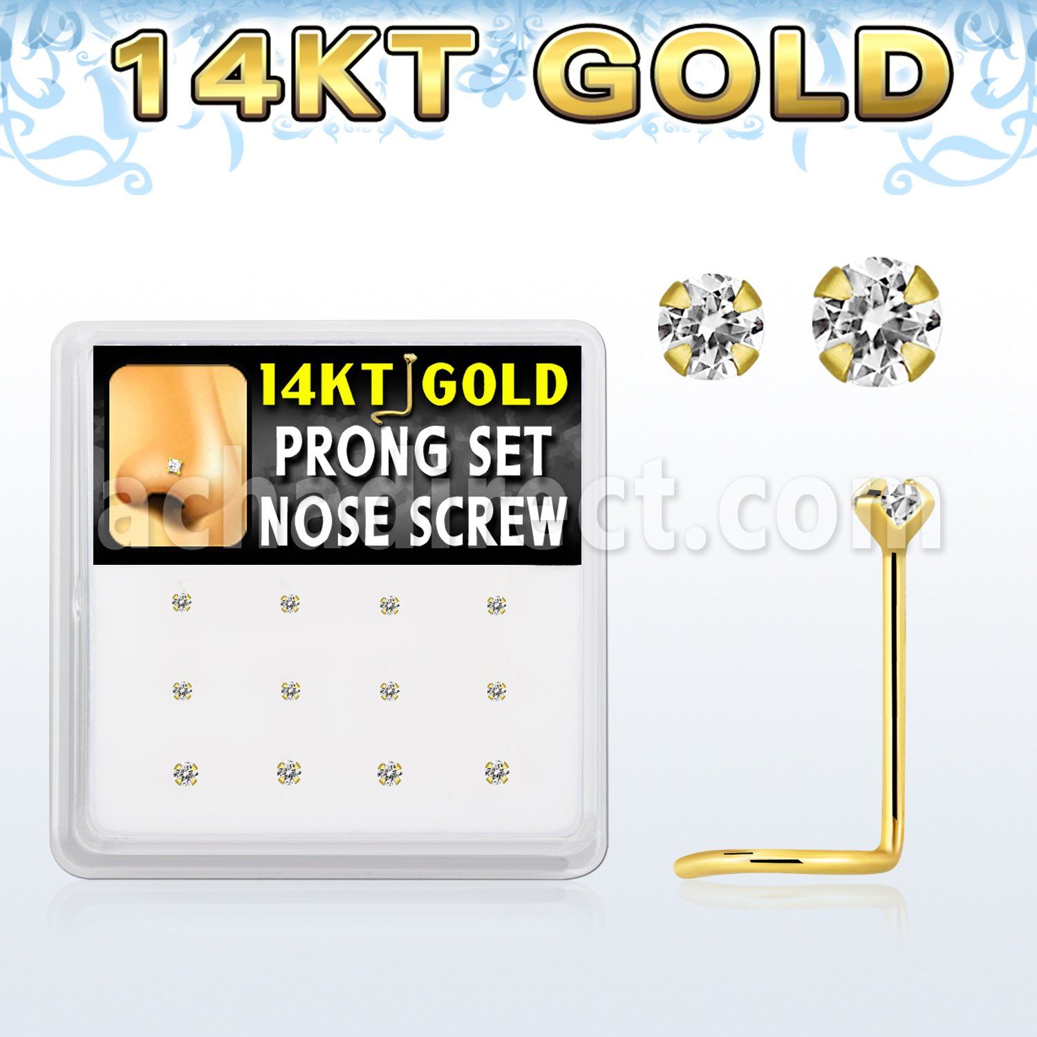 dgsc11 box w 14kt gold nose screws w 1 5 2 mm round cz tops