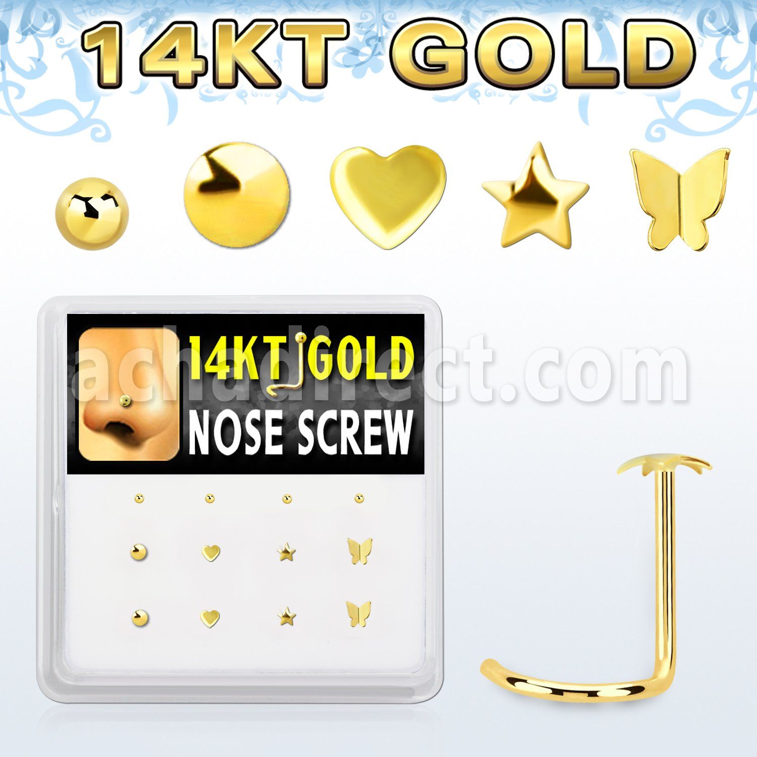 dgsc16 box w 14kt gold nose screw w 3mm cz stones in mix shape