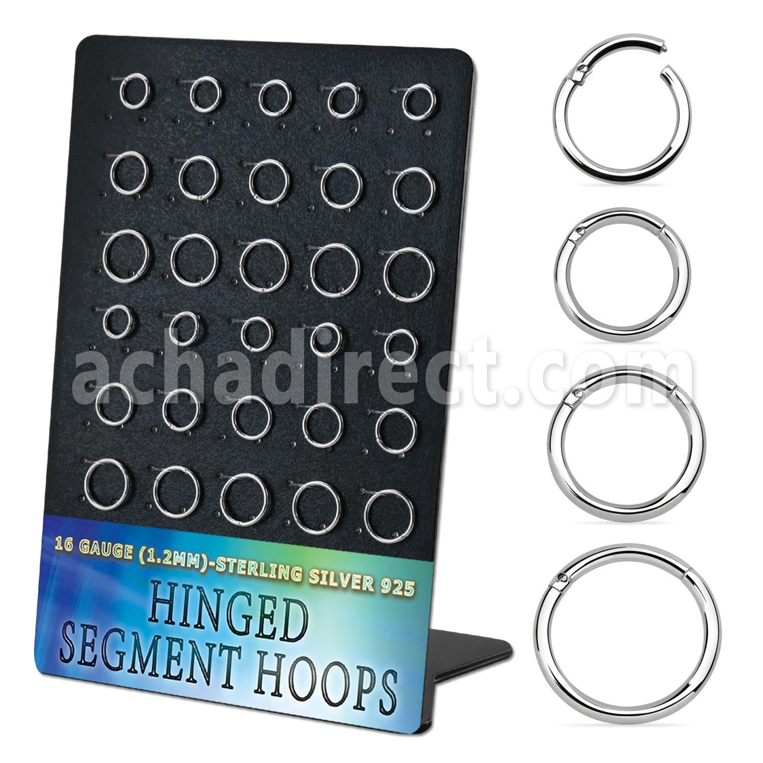 display w 30  silver hinged segment rings 16g