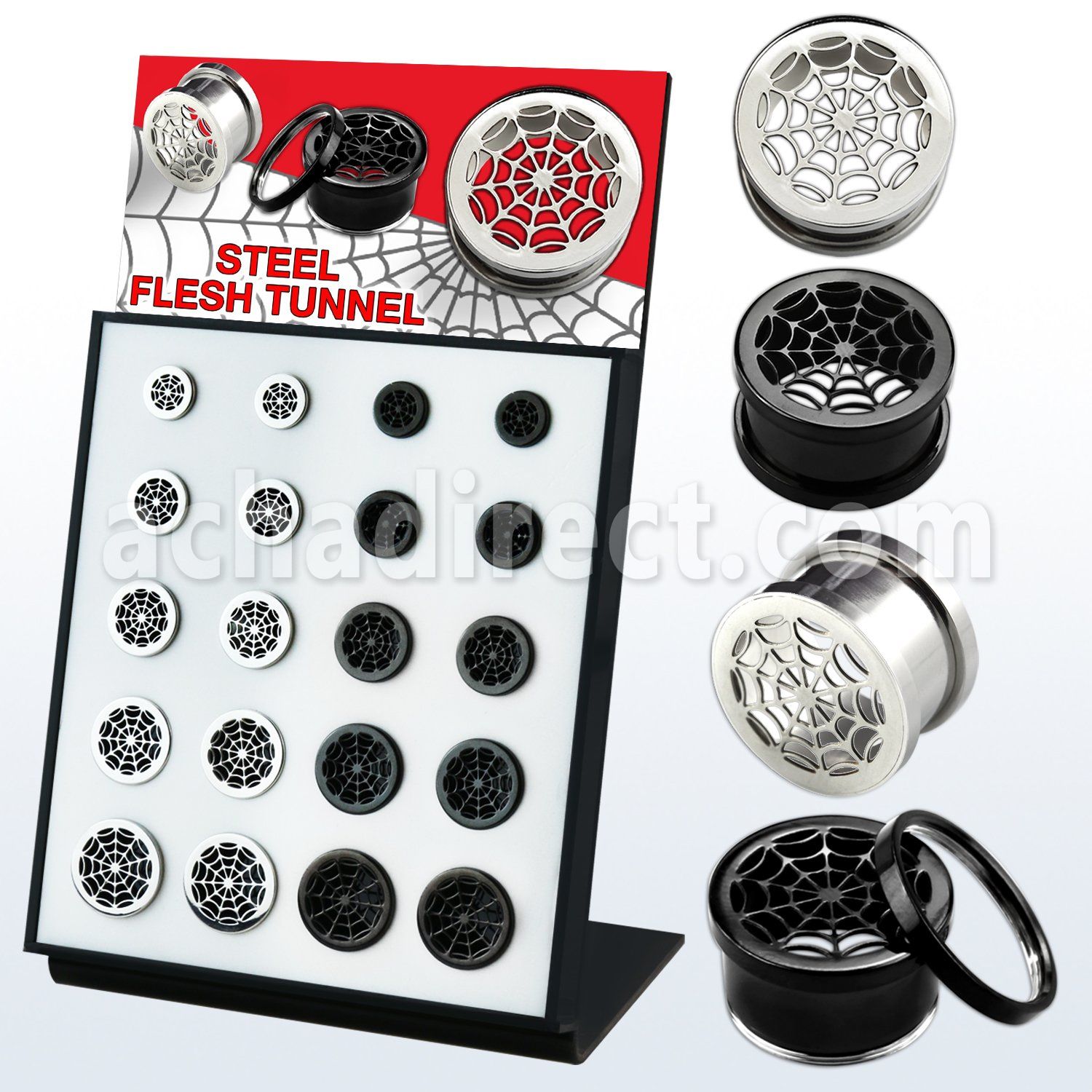display w steel & black spider screw fit flesh tunnels