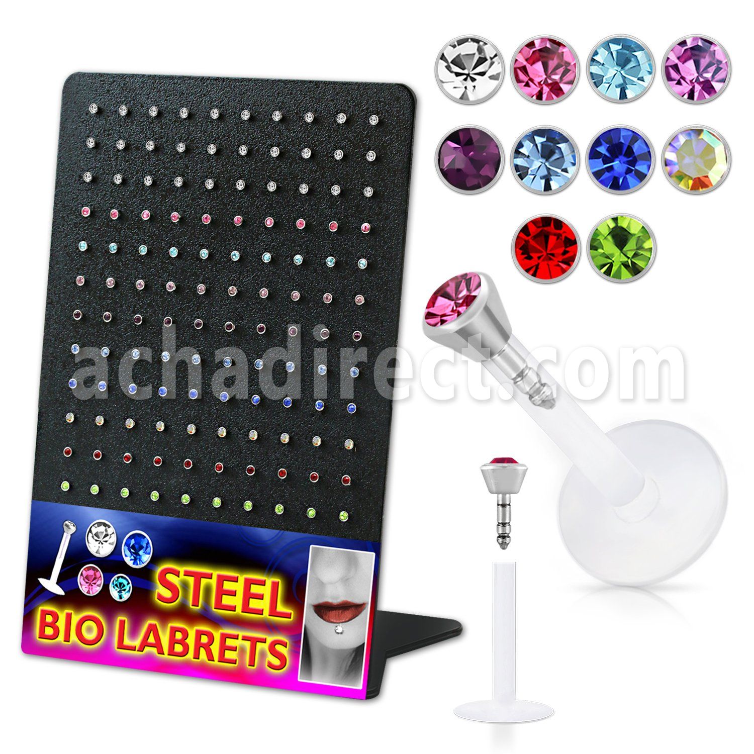 dlijym clear bioflex labret with push in flat crystal head