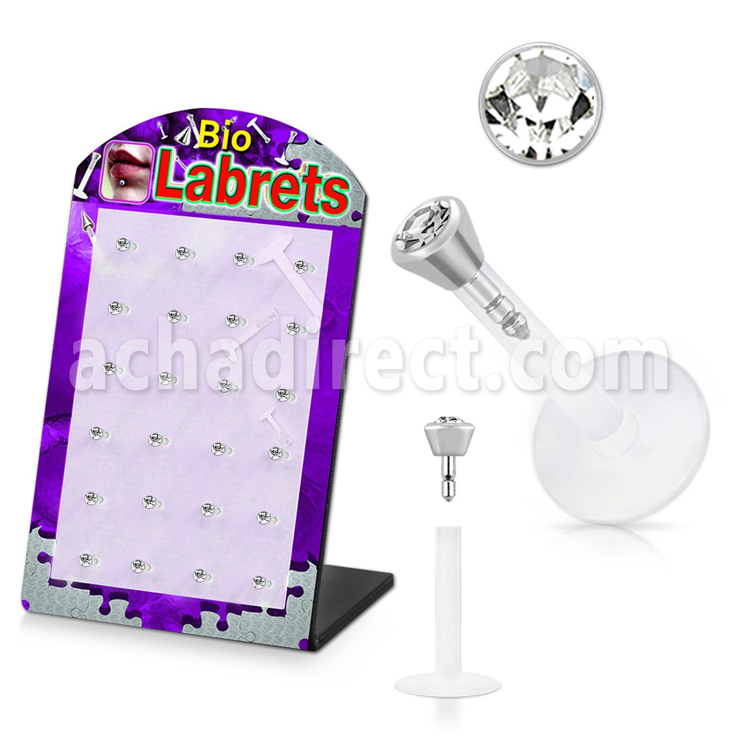 dljy1 clear bioflex labret w push in 2 5mm flat crystal head