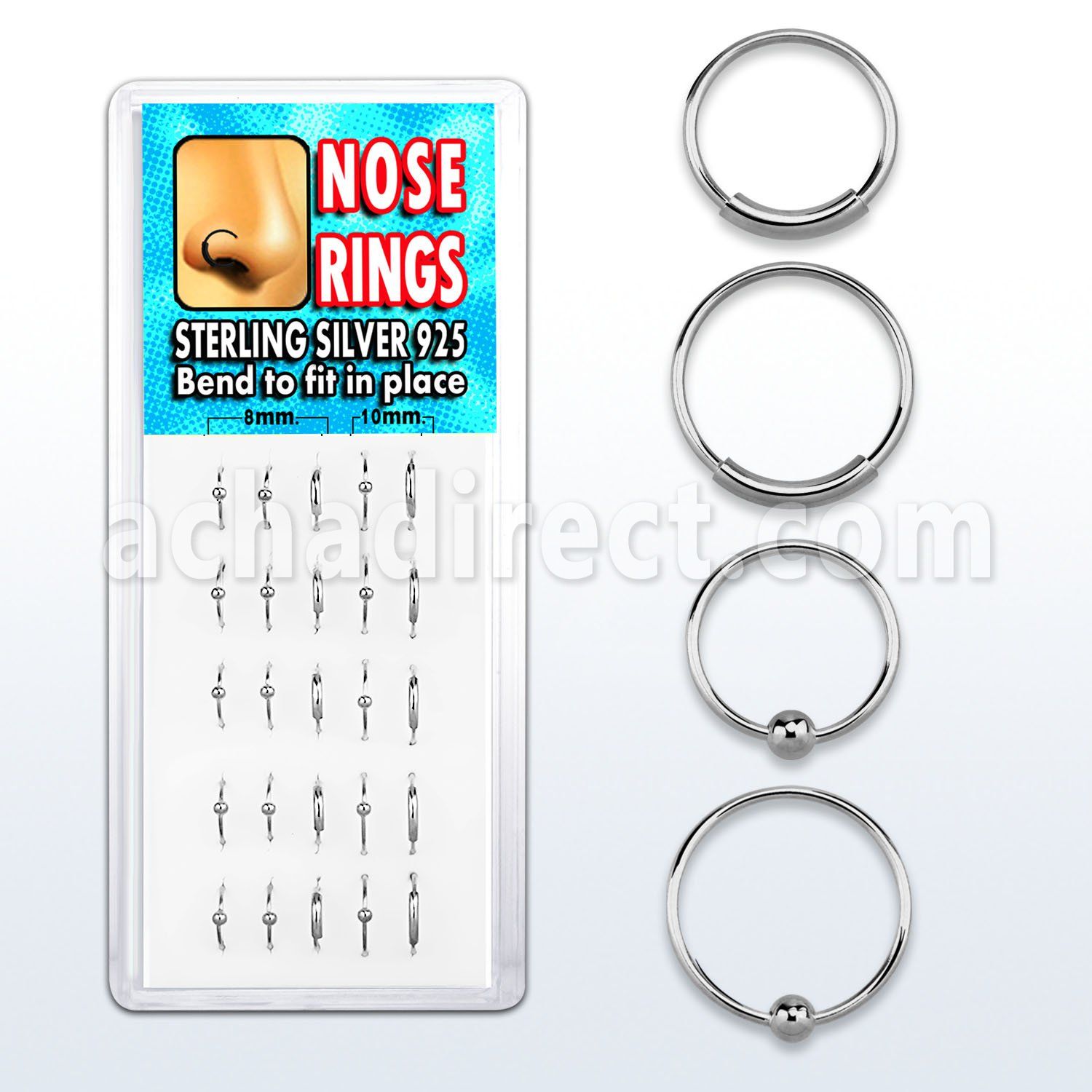 dmvns display of silver nose rings with ball without ball
