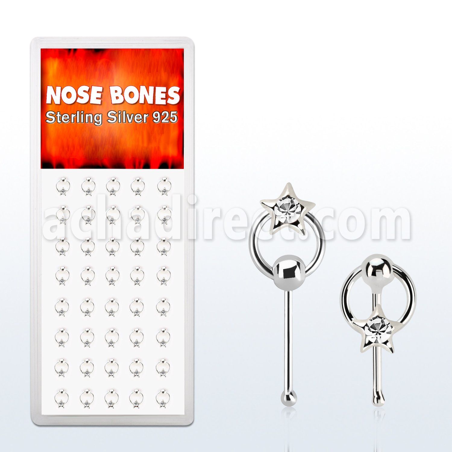 dnbrc3 silver nose bones w star w clear crystal on slave hoop