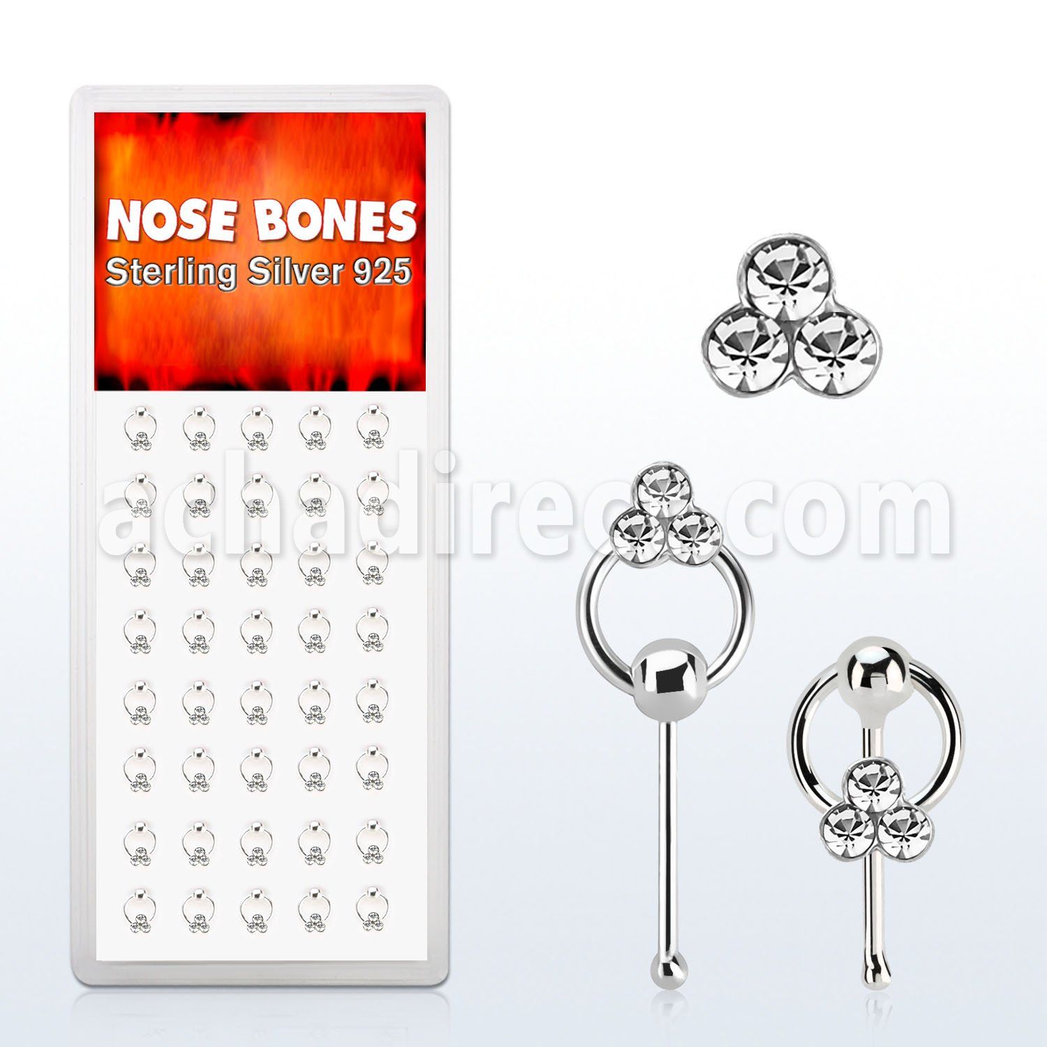 dnbrc4 silver nose bones w clear tri crystals on slave hoop