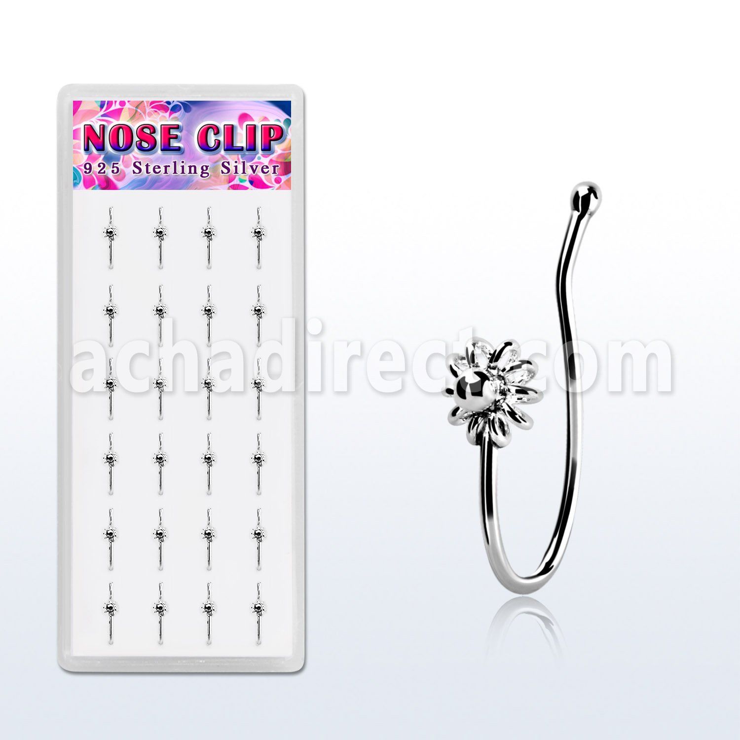 dncl1 box w 24 silver fake nose clips with sun shaped top