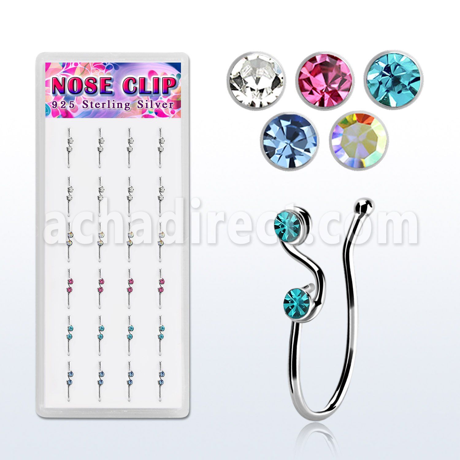 dncl8 box w 24 silver fake nose clips w musical w 2crystals