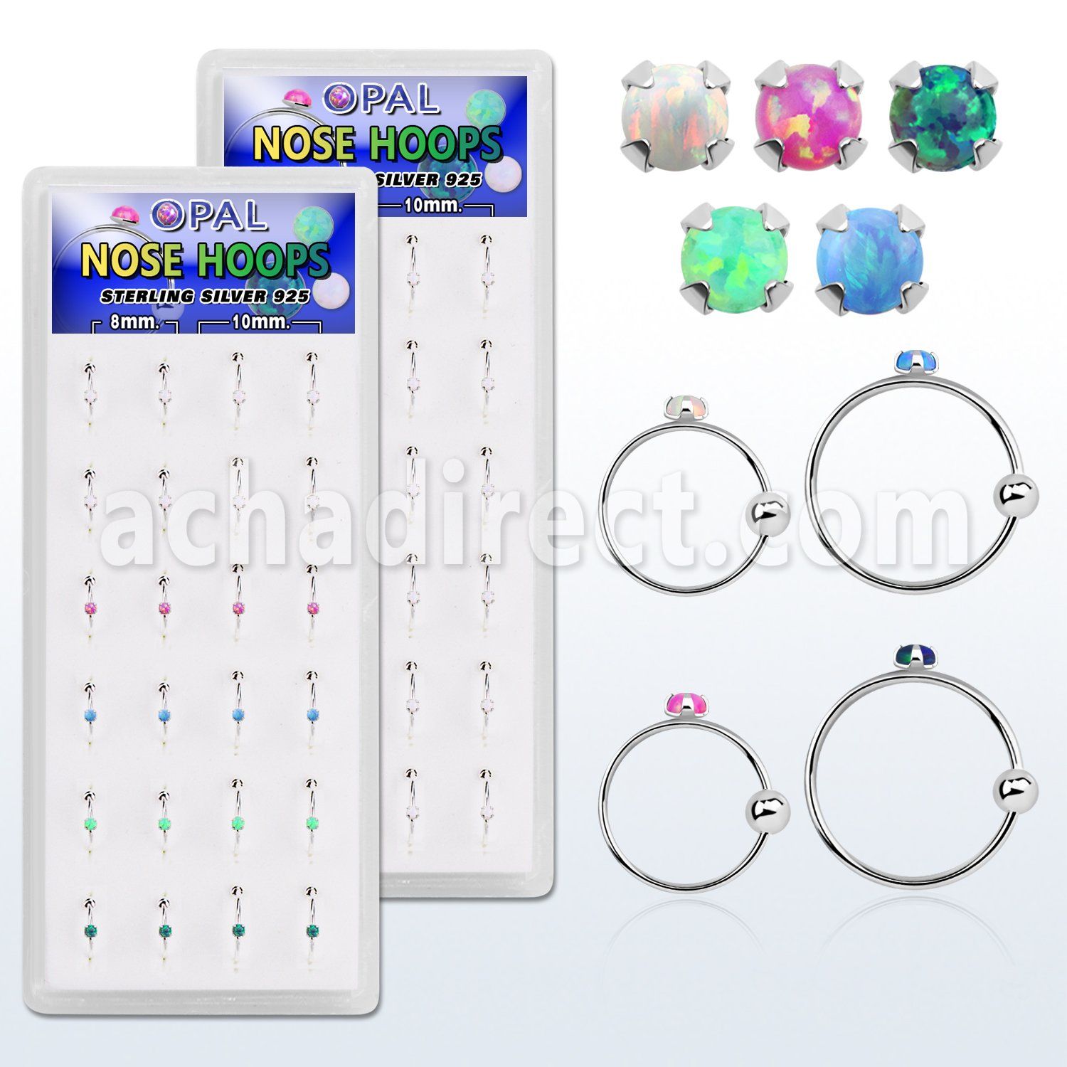 dnsm110 box w silver nose hoop w 1.5mm prong set synthetic opal