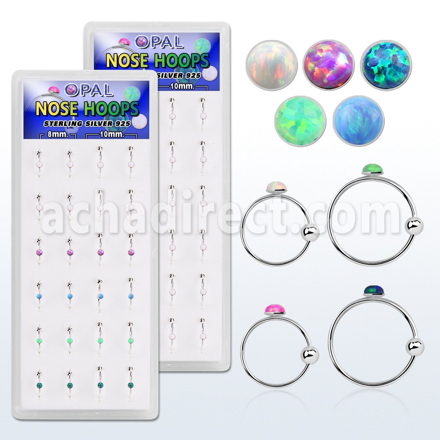 dnsm111 box w silver nose hoop w ball 2mm synthetic opal top