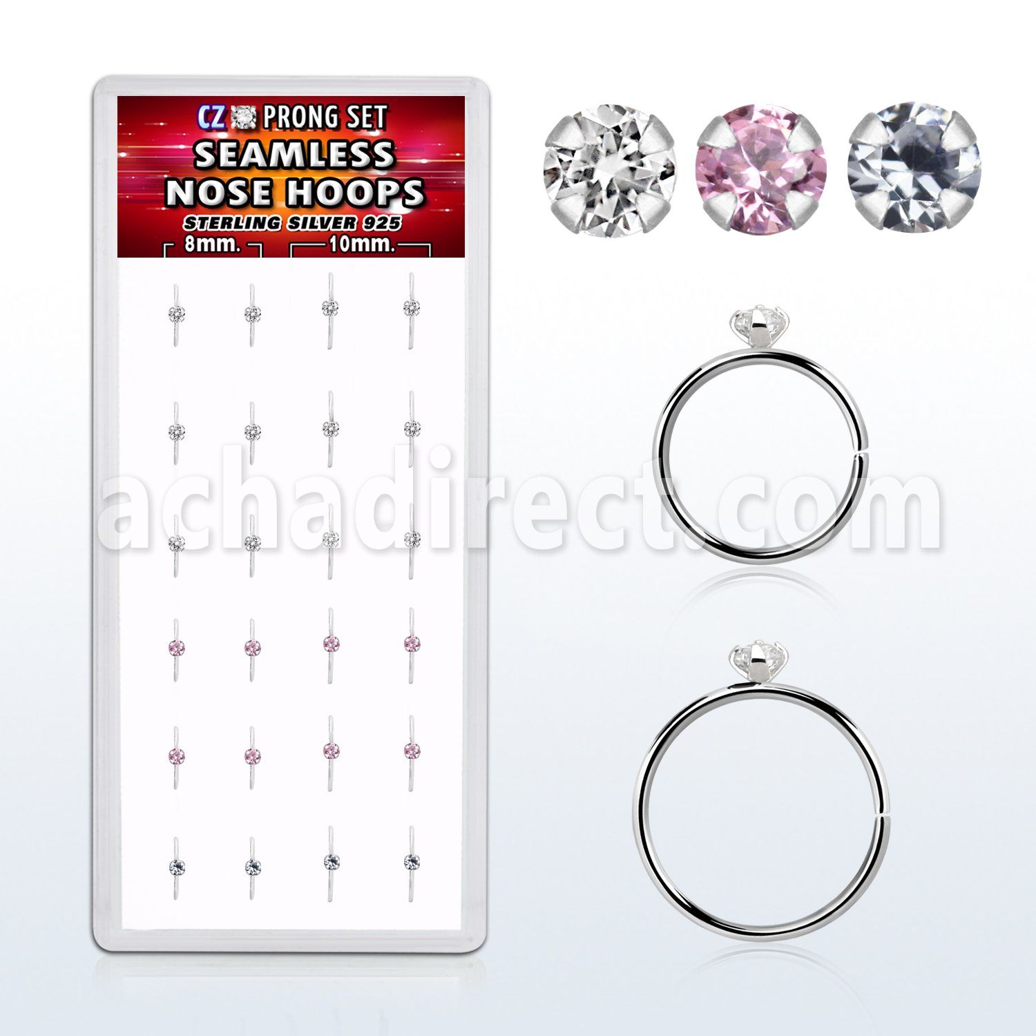 dnsm149 box w 40 silver seamless nose hoop w 2mm color cz