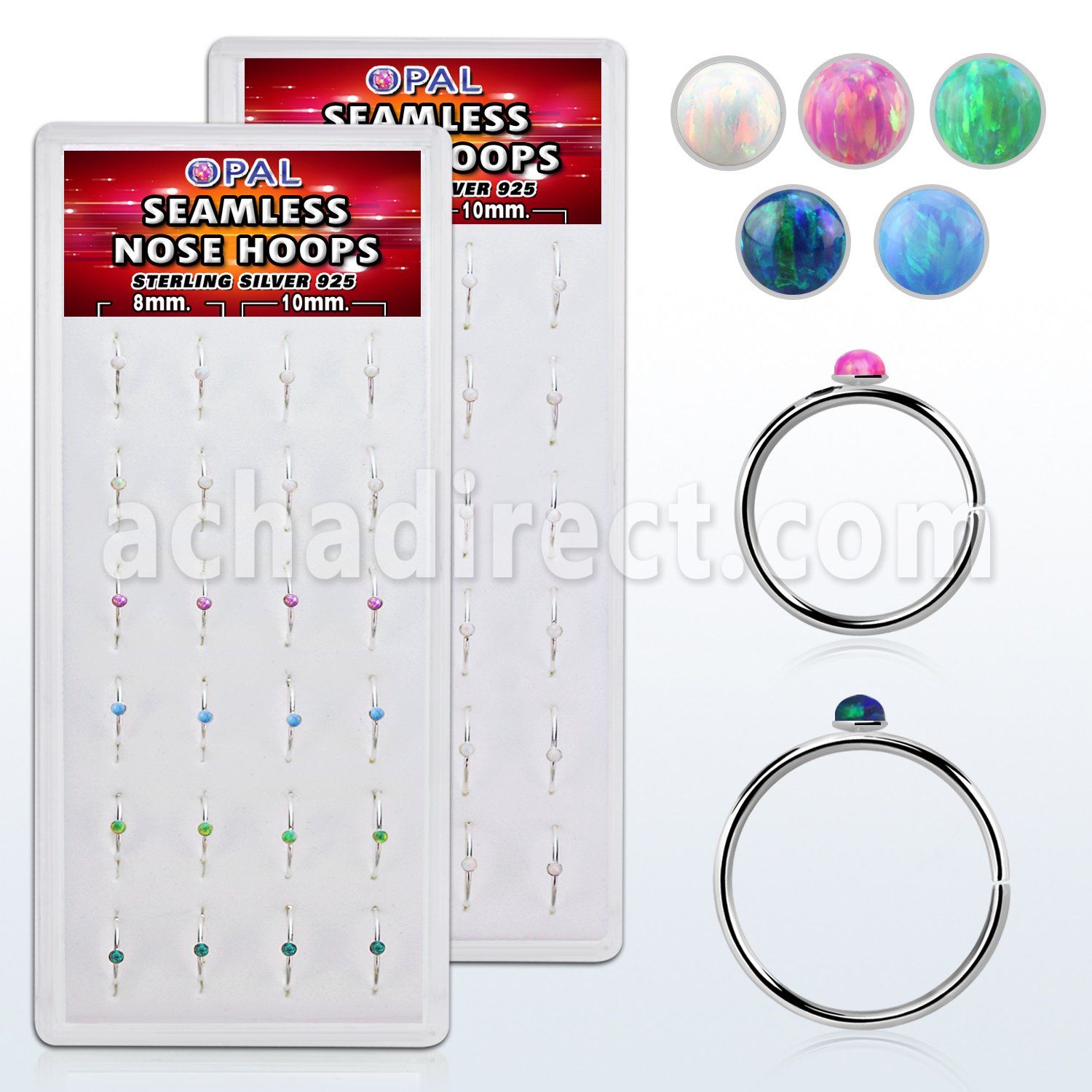 dnsm157 box w silver seamless nose hoop 1.5mm synthetic opal top