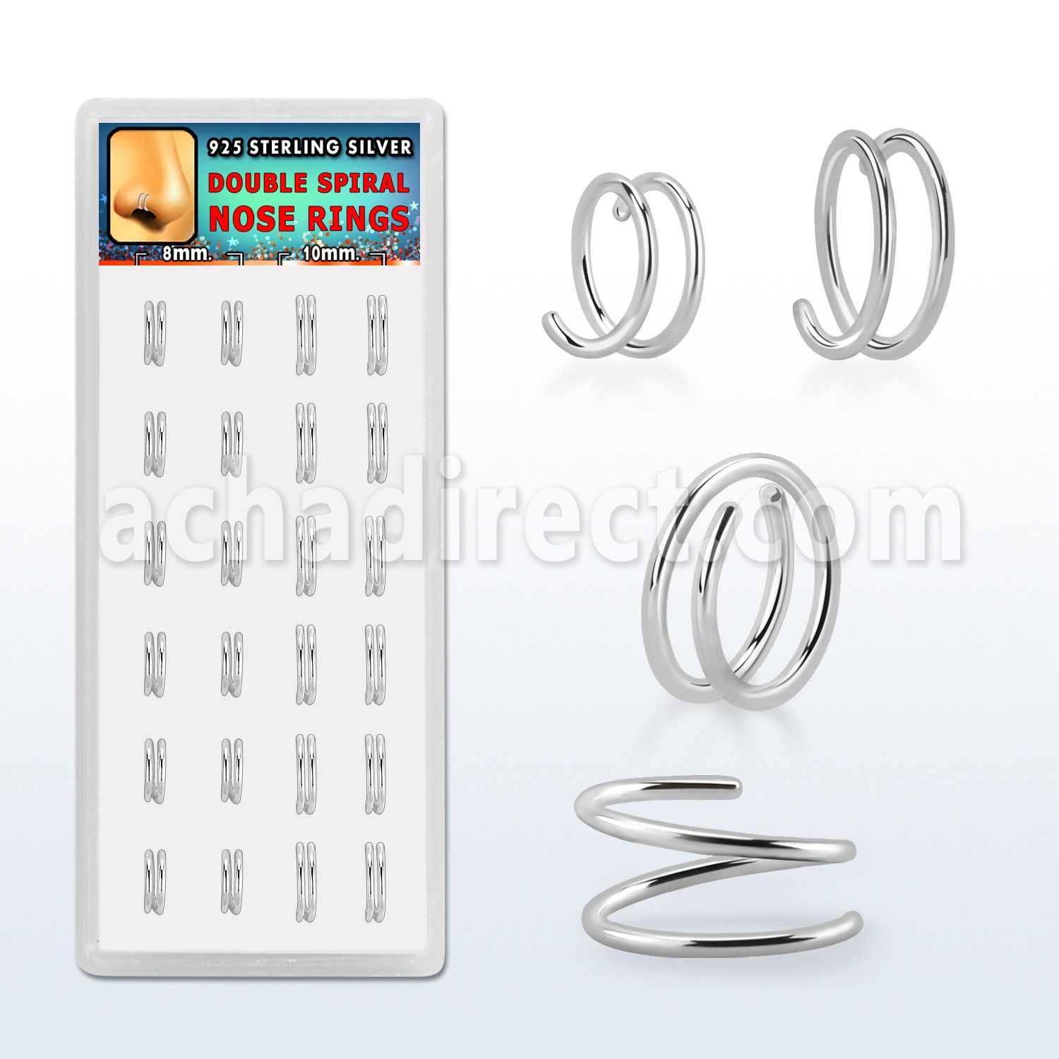 dnsm231 box 24 pcs. of sterling silver spiral nose rings, 20g