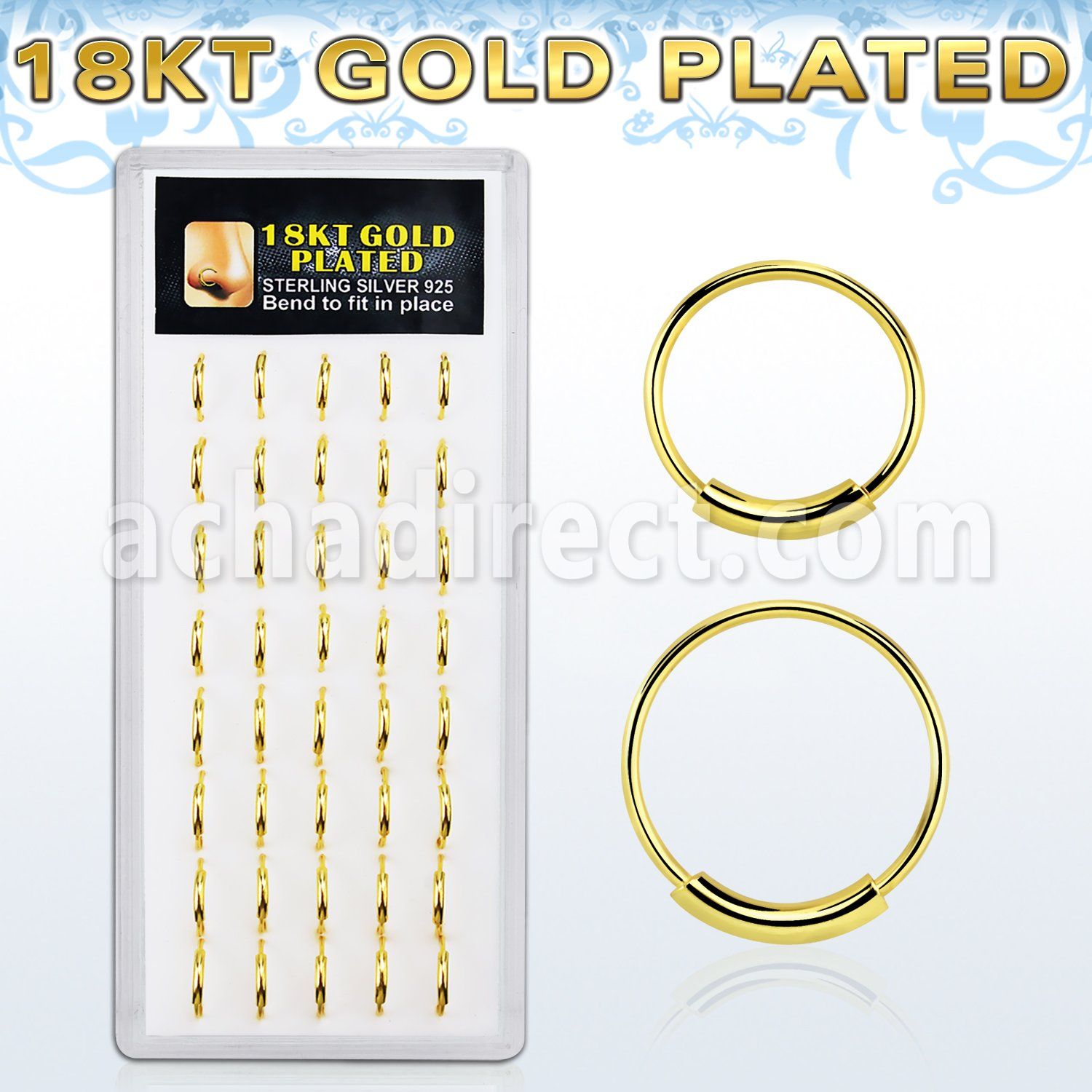 dnsm29 box w 18k gold plated silver endless nose hoops