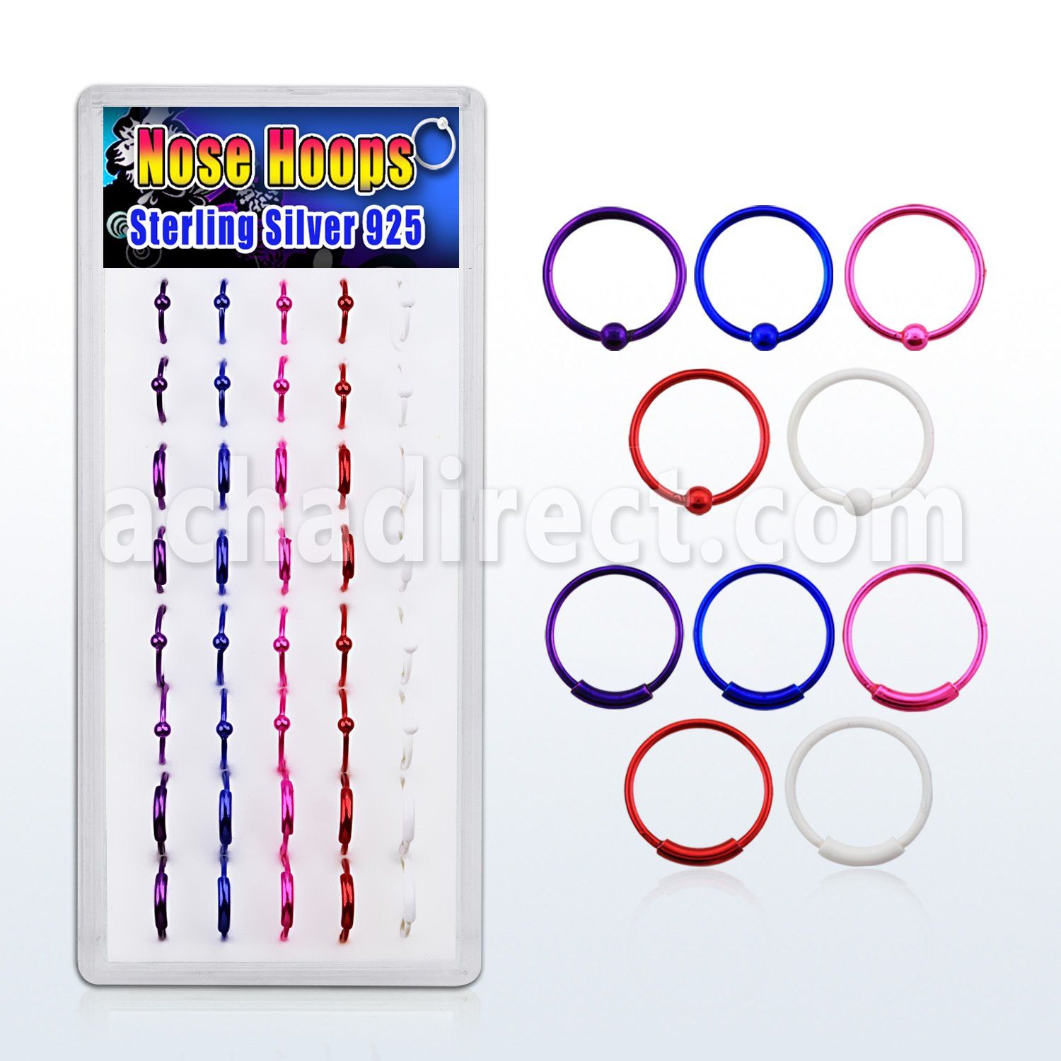 dnsm41 box w assorted color plated silver noose hoop 8 10mm