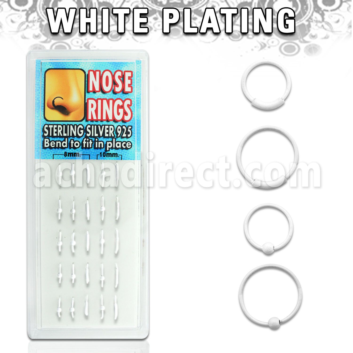 dnsp1 box of white silver nose hoops with ball endless hoops