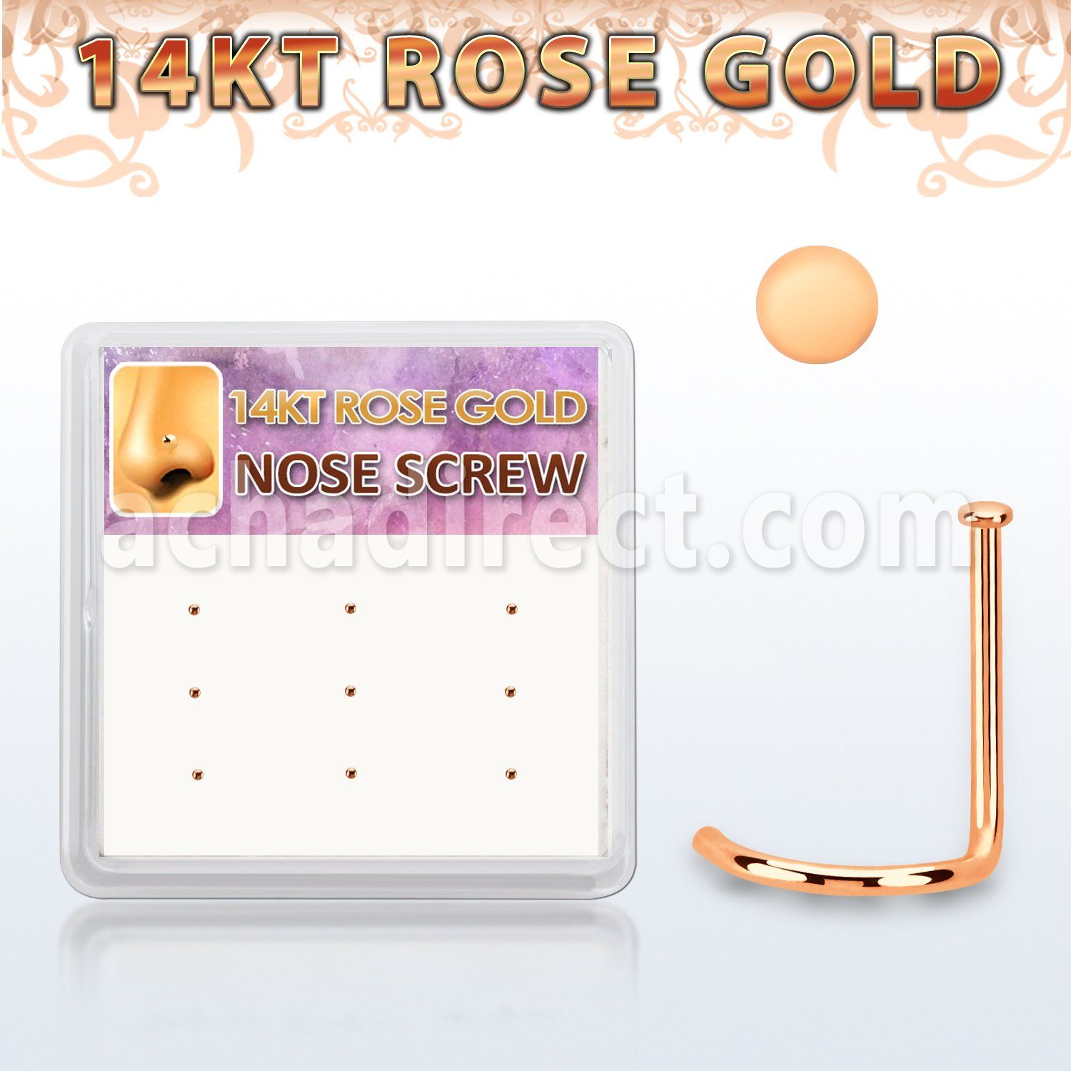 drsc27 box w 12 14kt rose gold nose screws w round flat top