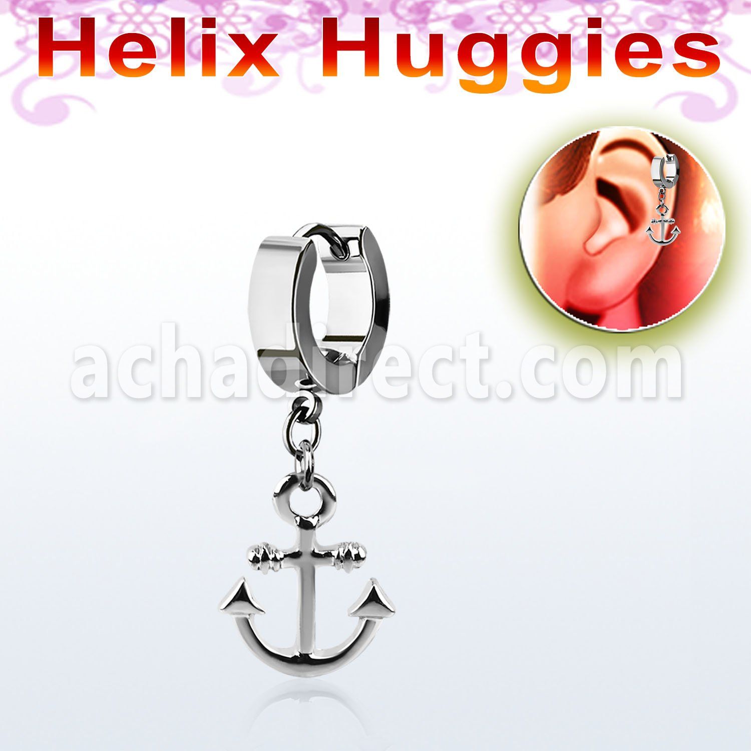 ehh632 helix huggie w a dangling plain anchor design