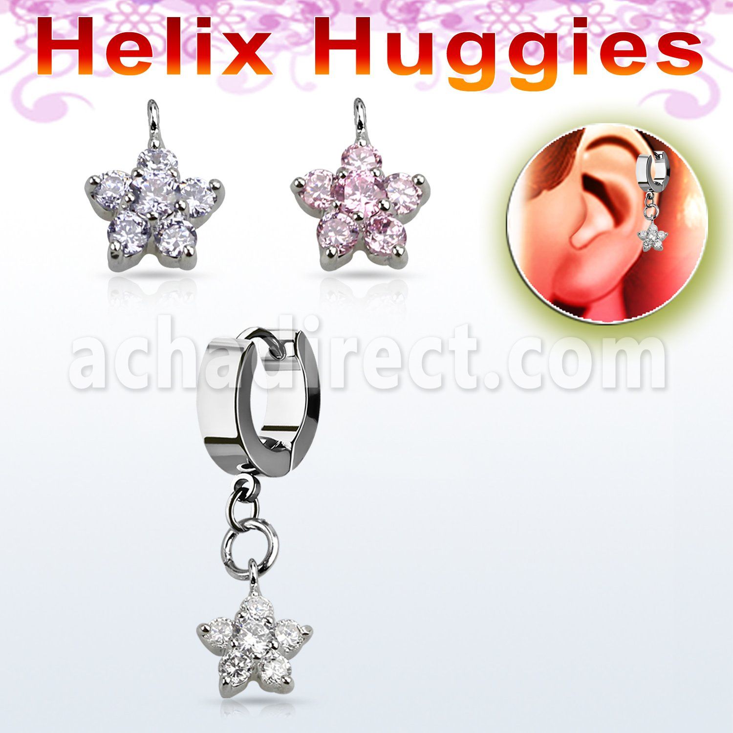 ehhz324 helix huggie w a dangling small cz flower