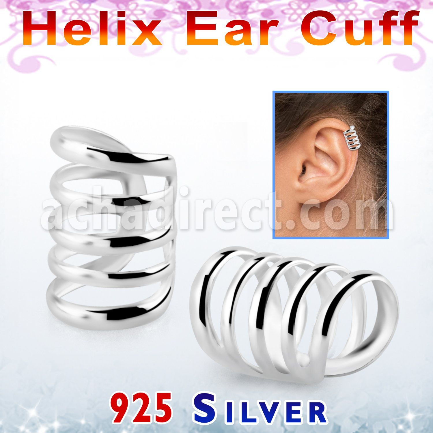 ehvcf11 sterling silver helix ear cuff with five plain rings