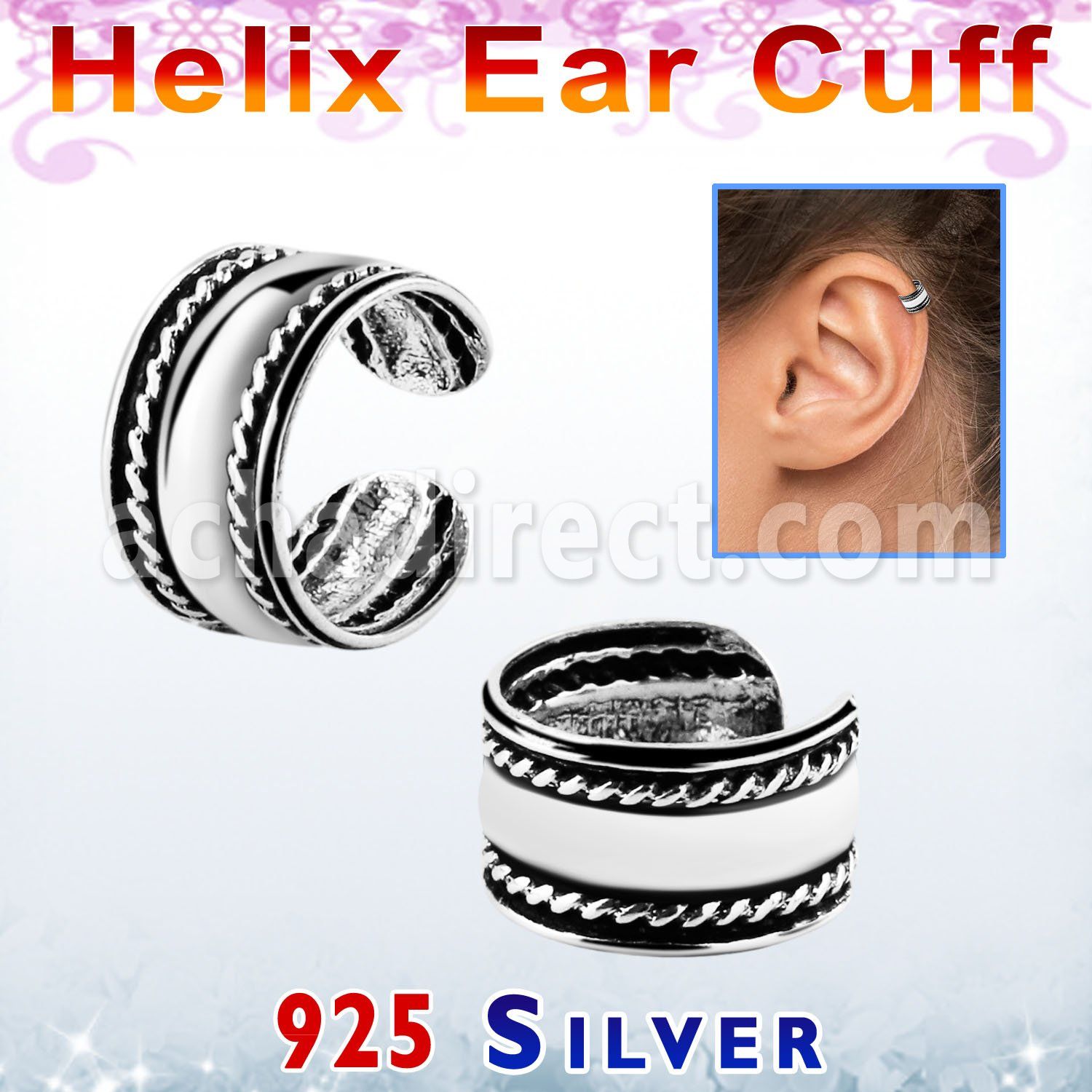 ehvcf3 sterling silver helix ear cuff with double twisted lines