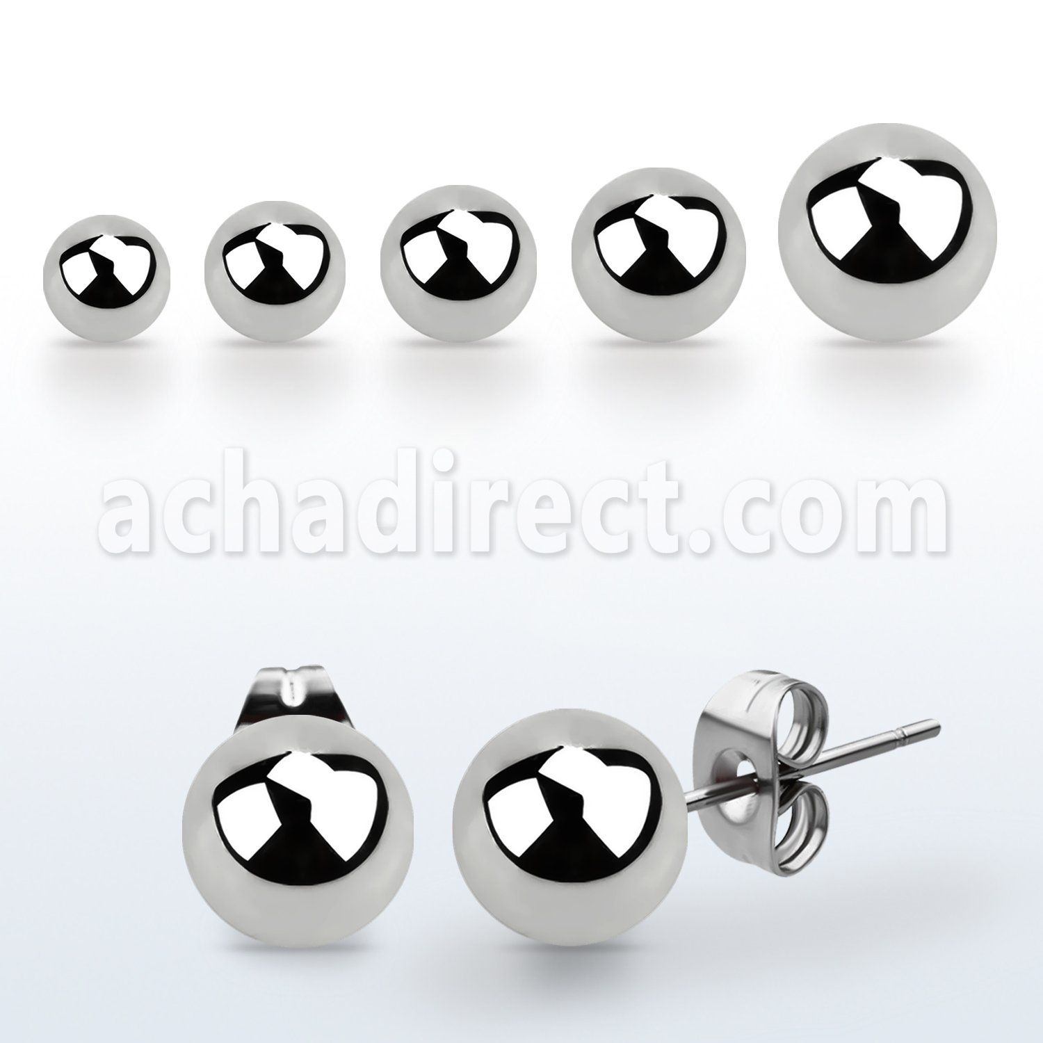 erbal pair of ball shaped high polished 316l steel ear studs