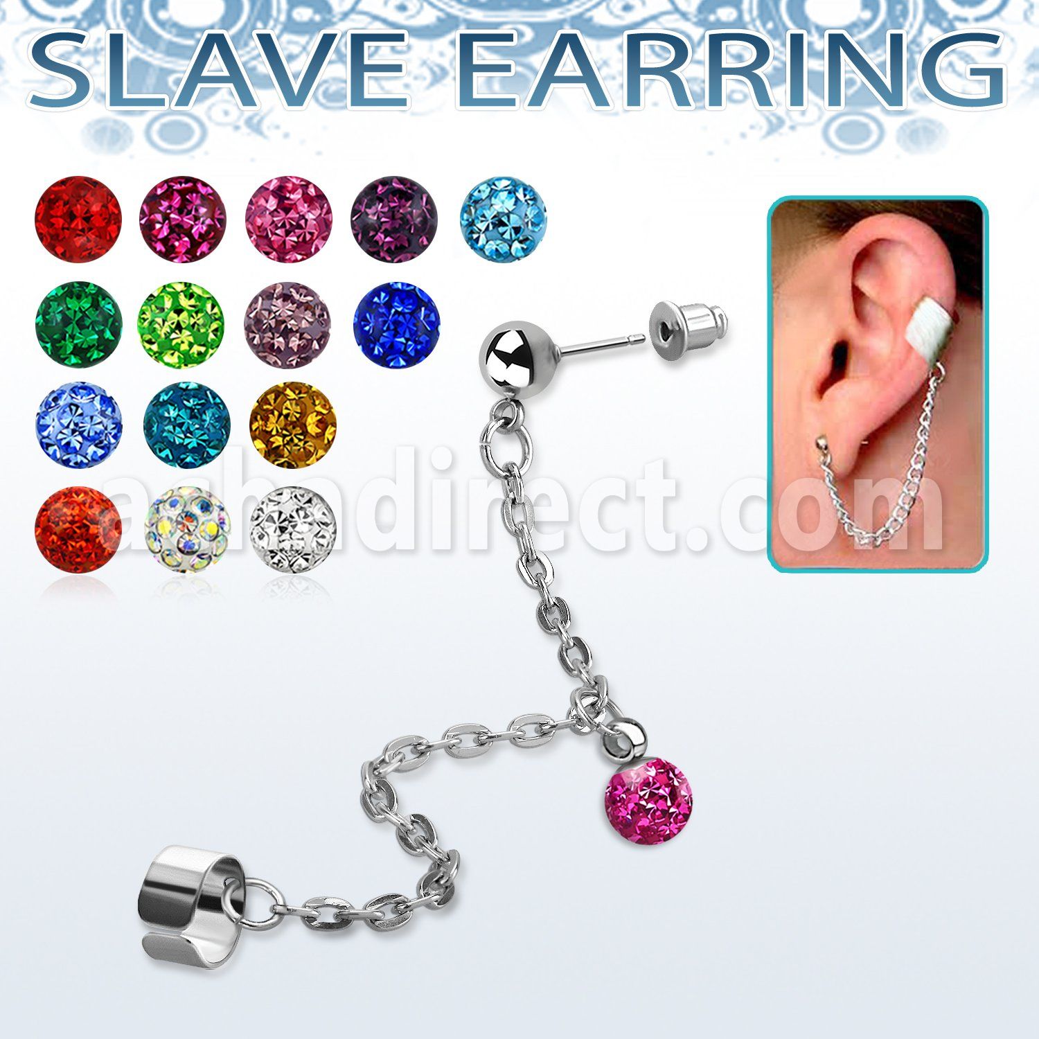 erdl16 steel fake slave helix clip w ferido multicrystal ball