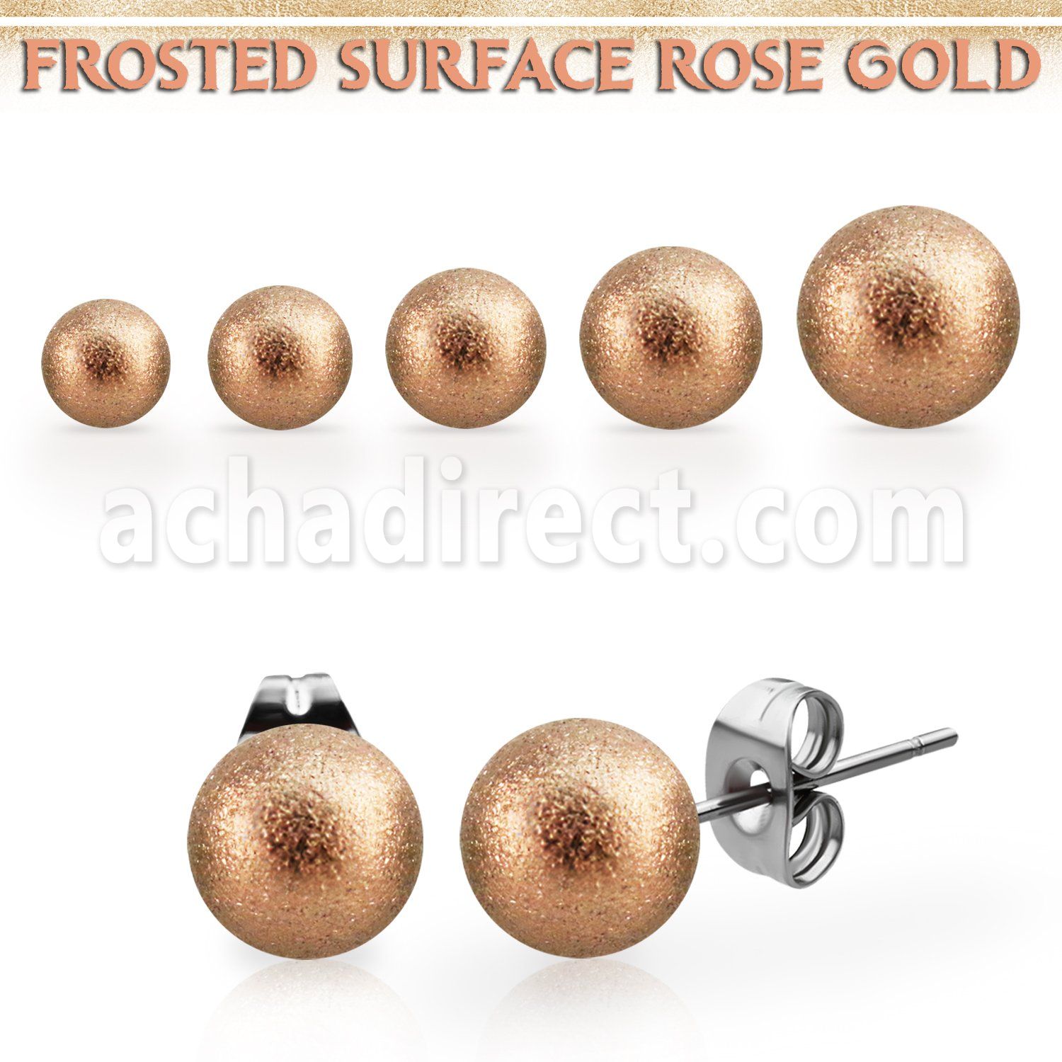 erfobtt pair of ball shaped frosted rose gold ear studs