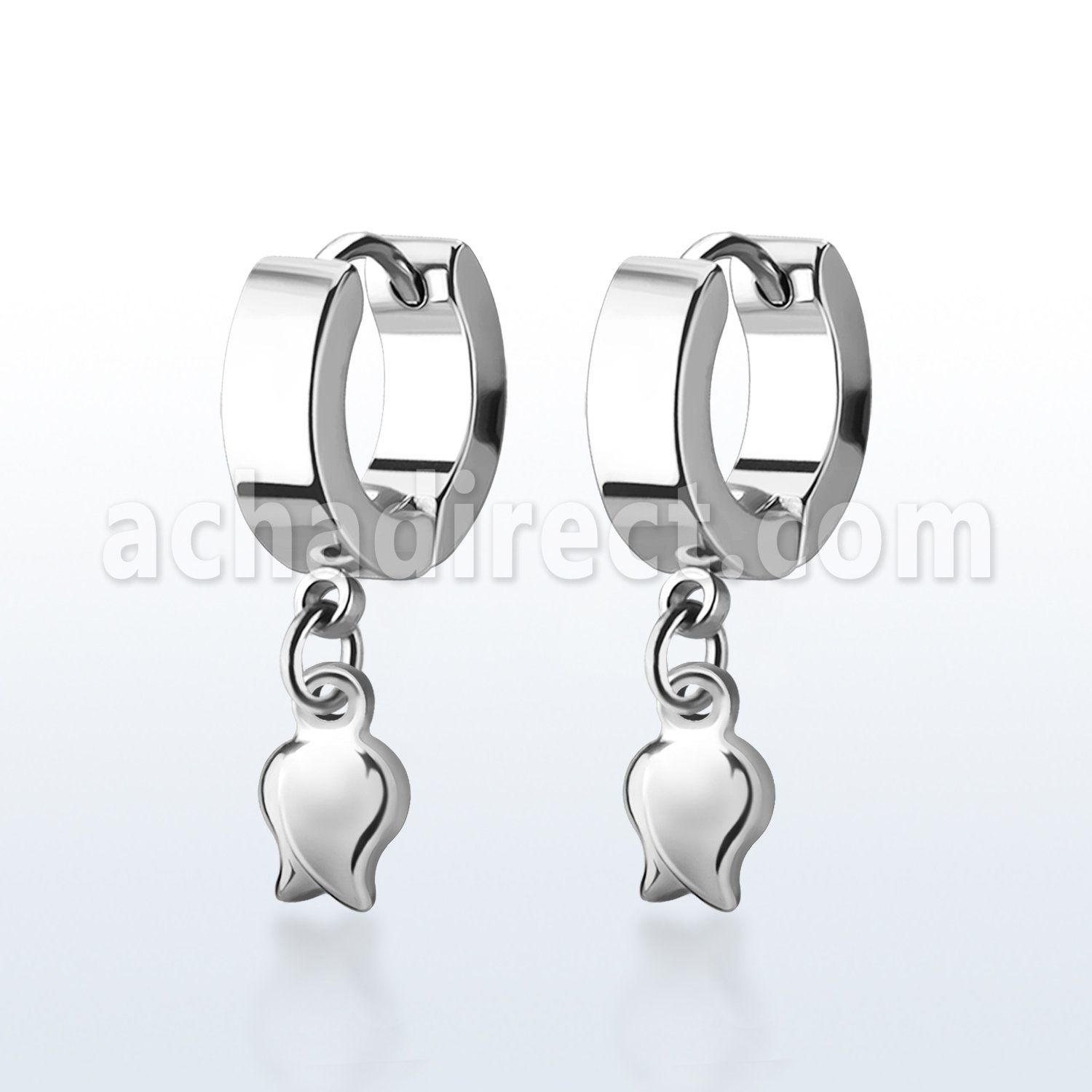 erh767 stainless steel huggies earrings w a dangling tulip 