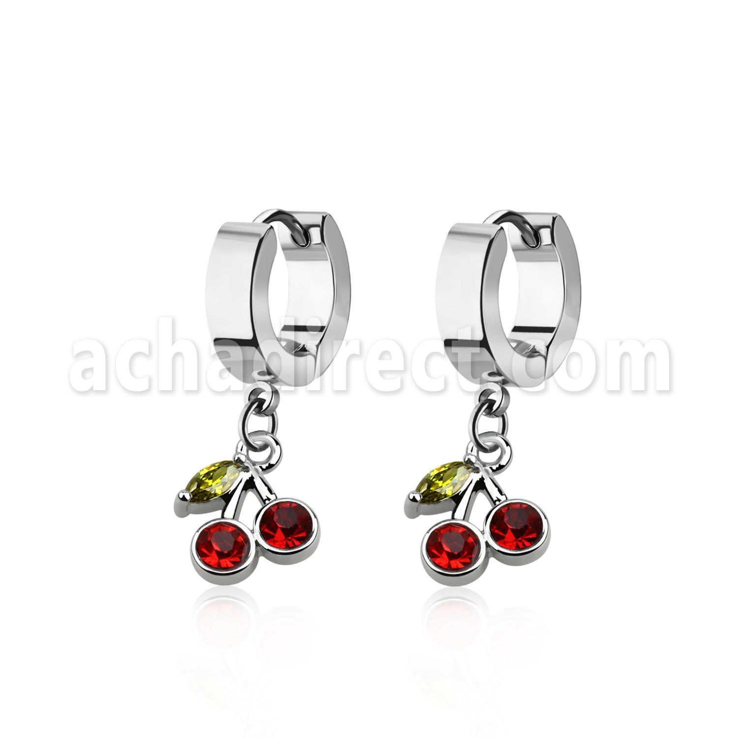 erhchz steel huggies earrings w dangling crystal cherry design