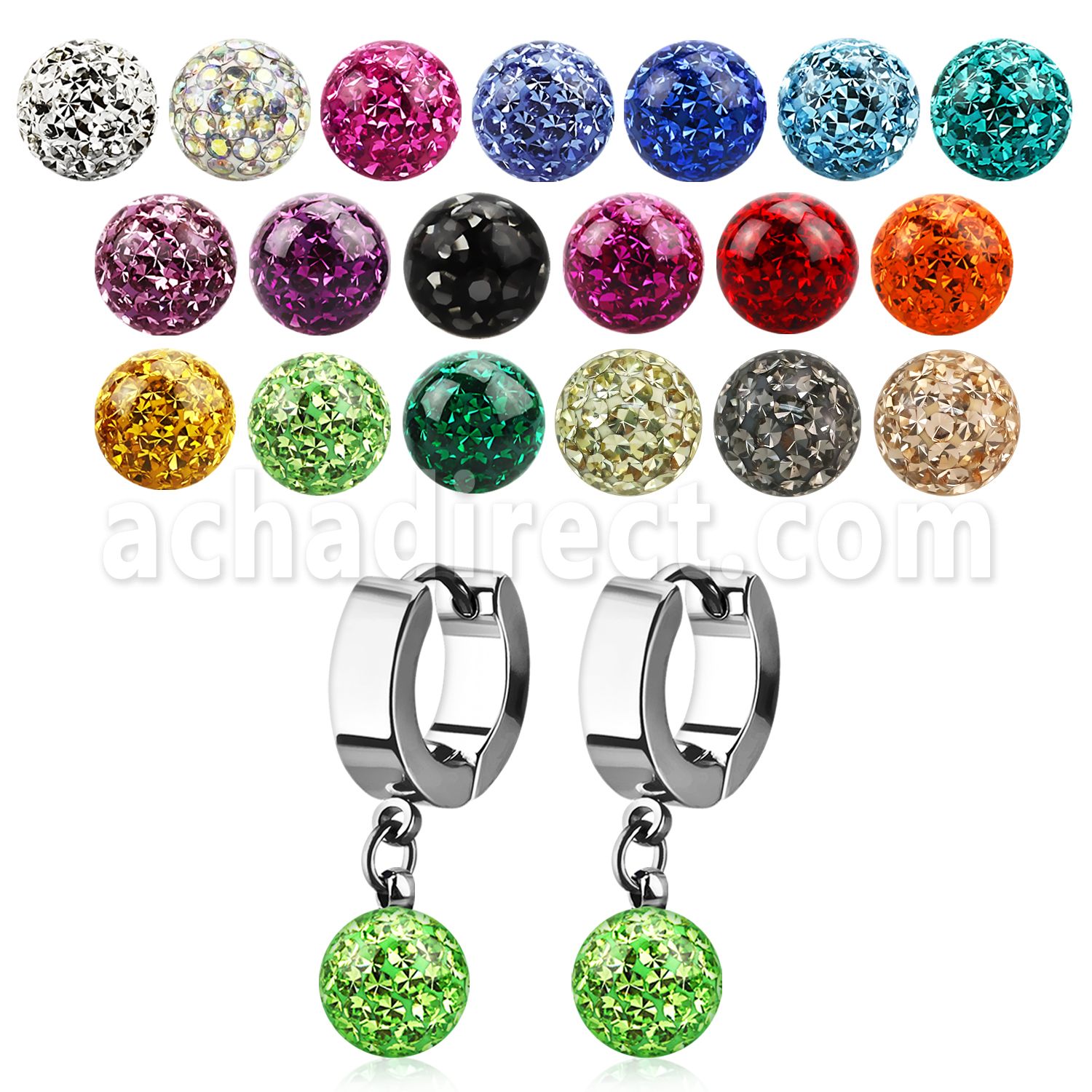 erhfr8 steel huggies earrings with 8mm multi crystal balls