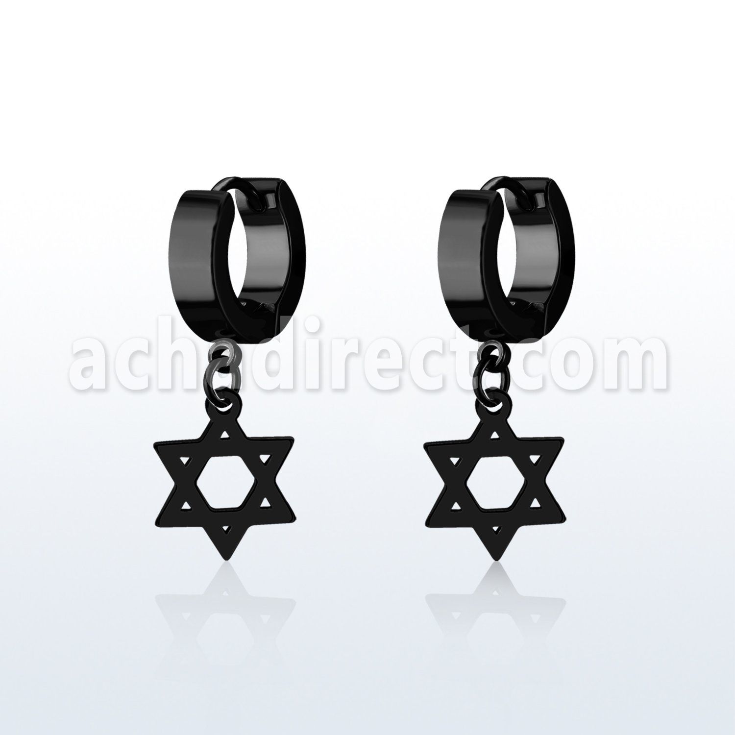 erkdsr black steel huggies earrings w dangling david star