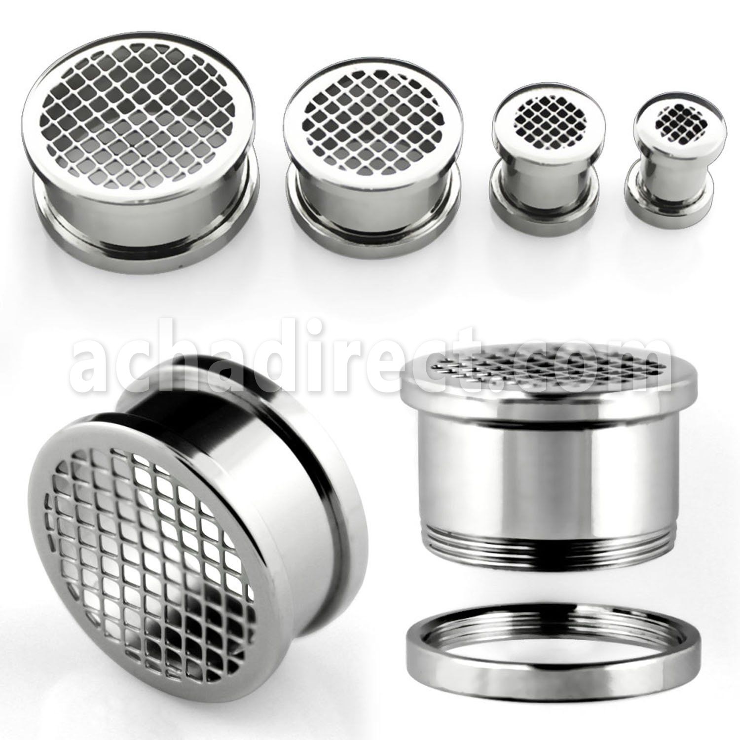 fpgr polished 316l steel screw fit tunnel with grid pattern