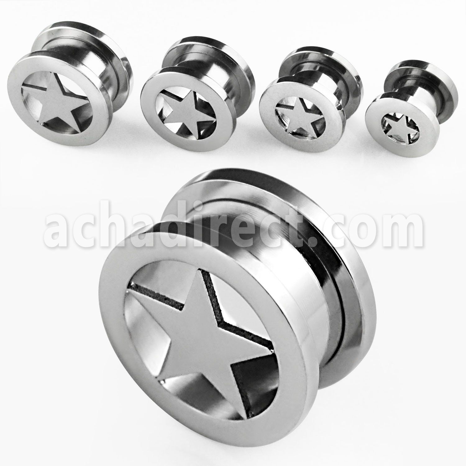 fpst polished 316l steel screw fit tunnel with laser cut star