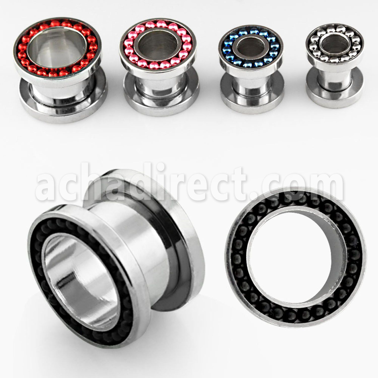 fsbdp high polished 316l steel screw fit tunnel w color beads