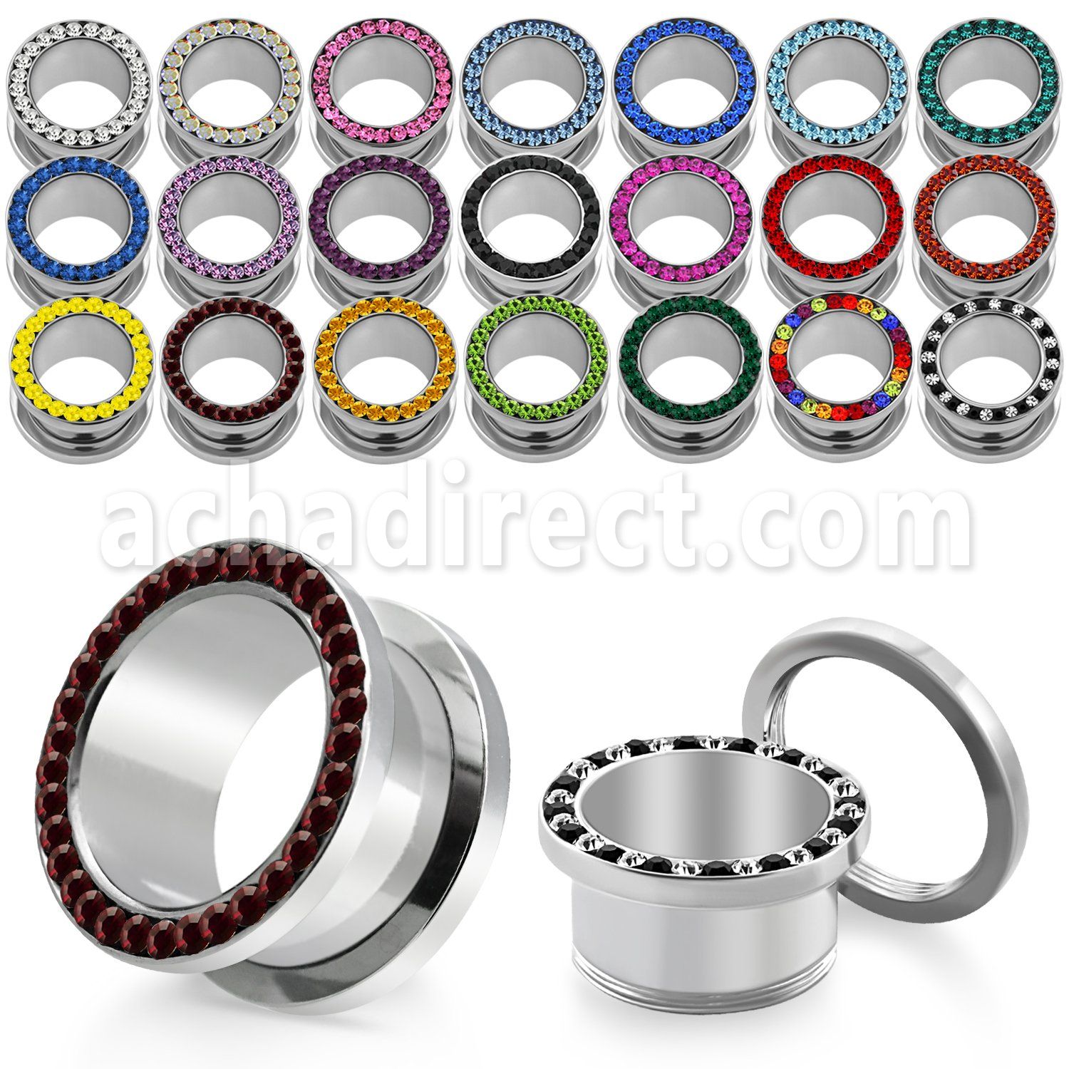 fscpc high polished 316l steel screw fit tunnel w crystal rim