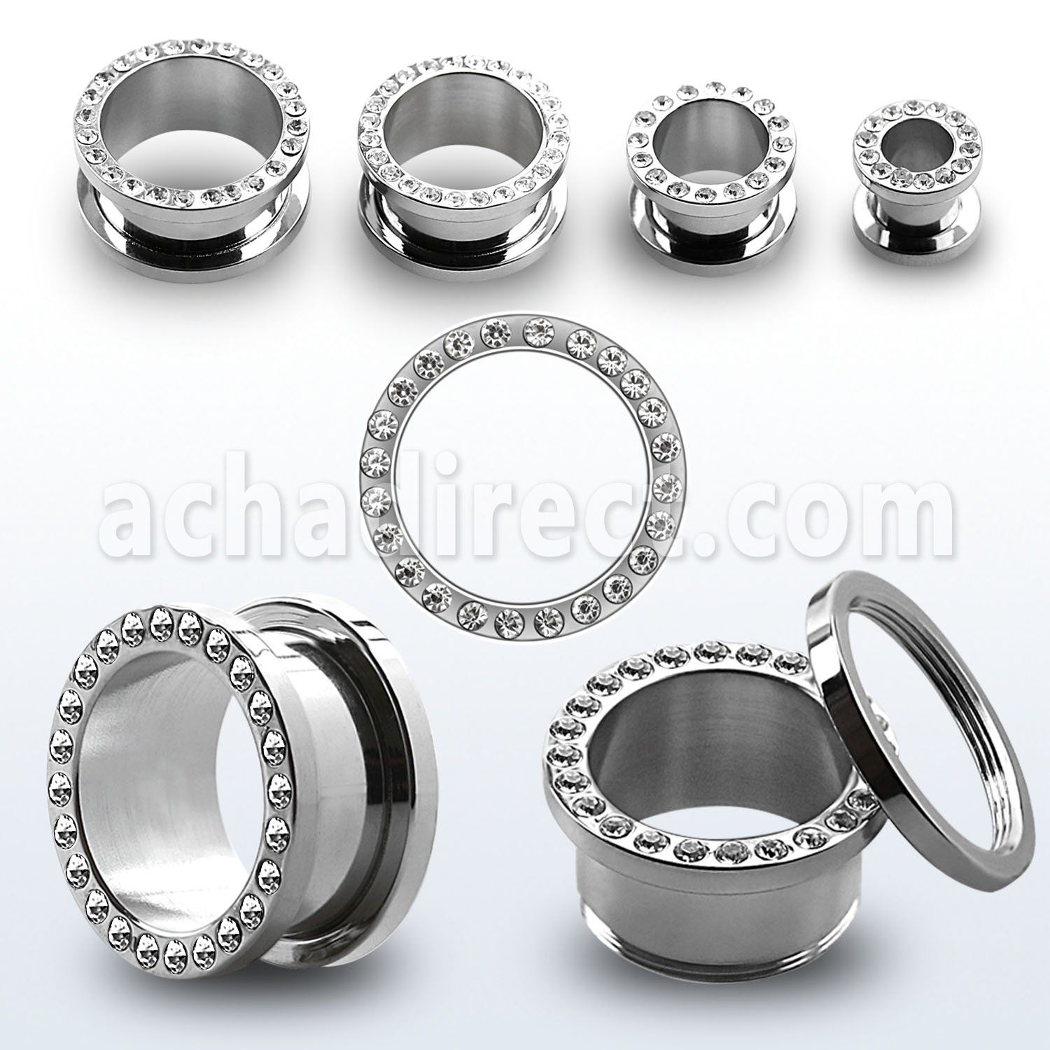 fscpg high polished 316l steel screw fit tunnel with crystals