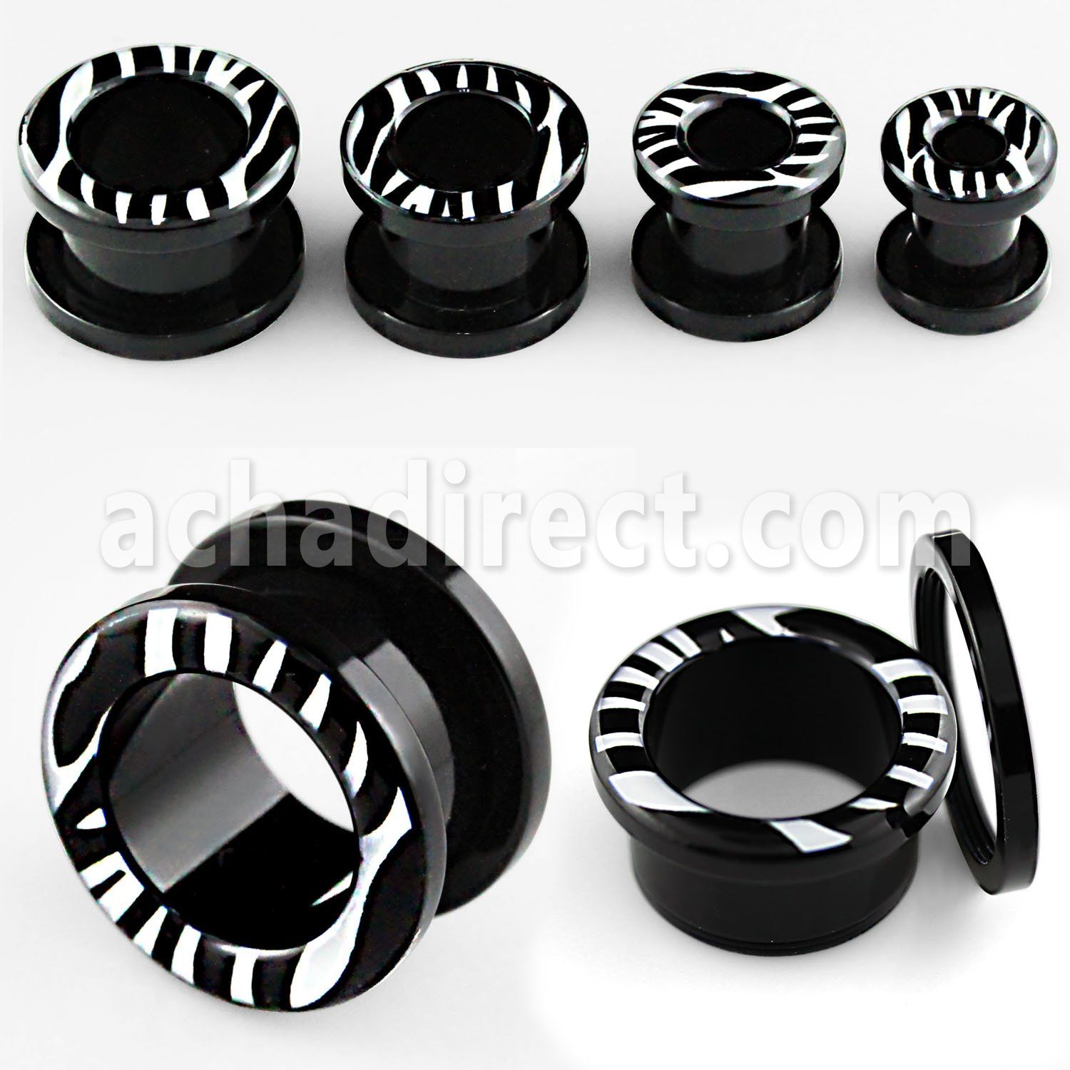 ftaa black acrylic screw fit tunnel with b w zebra stripes