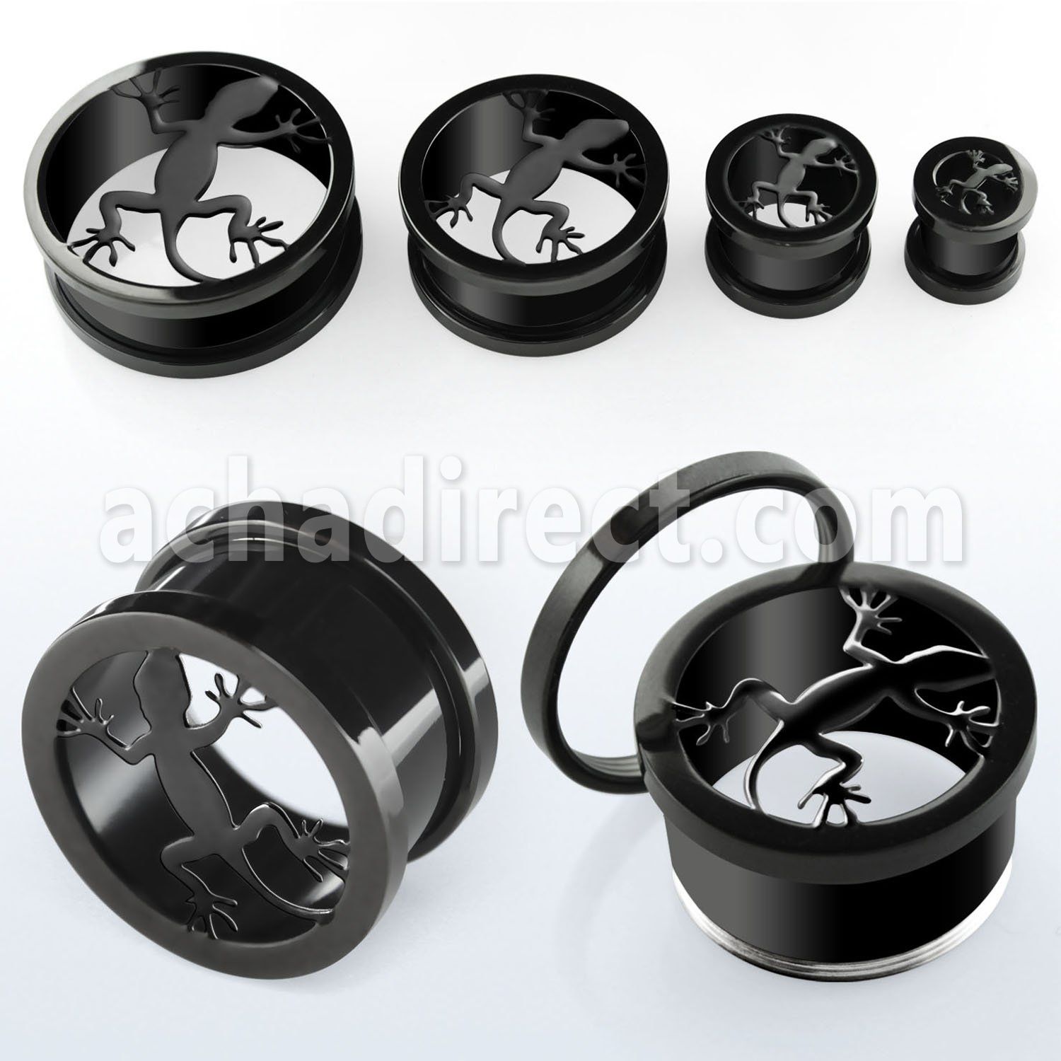 ftliz black pvd 316l steel screw fit tunnel with lizard