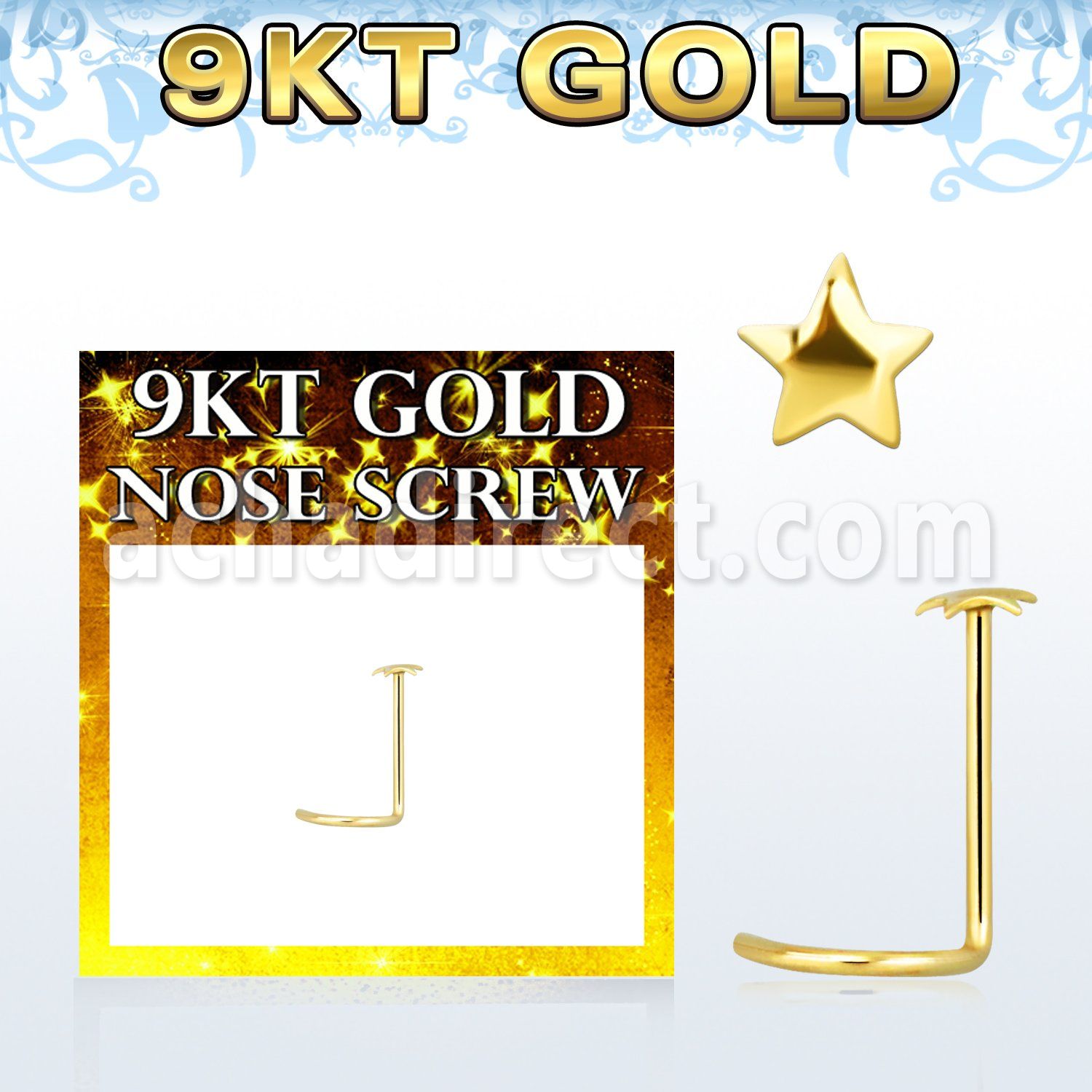 g9sst 9kt gold nose screw with 2mm plain gold star shaped top