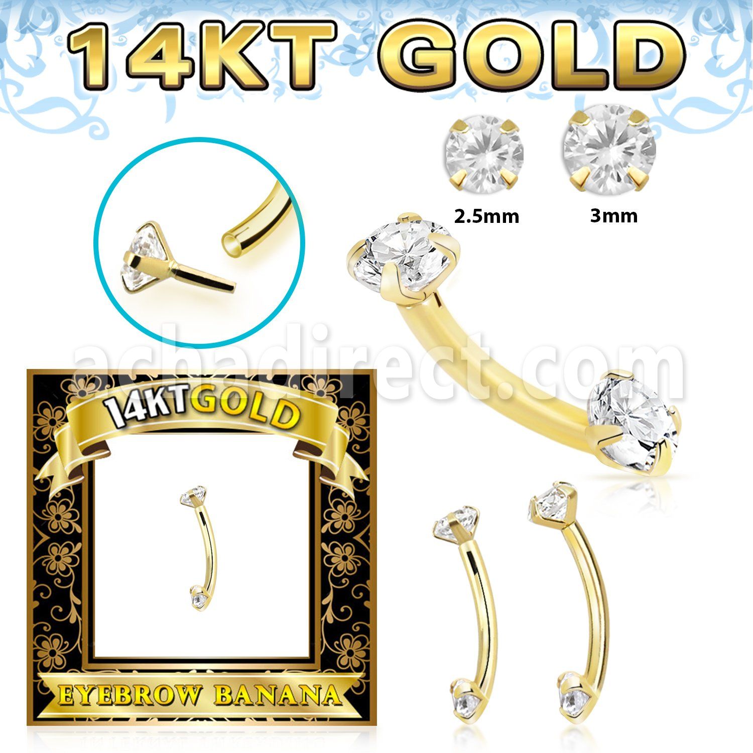 gbnfaz 14k gold banana 16g cz threadless push pin top