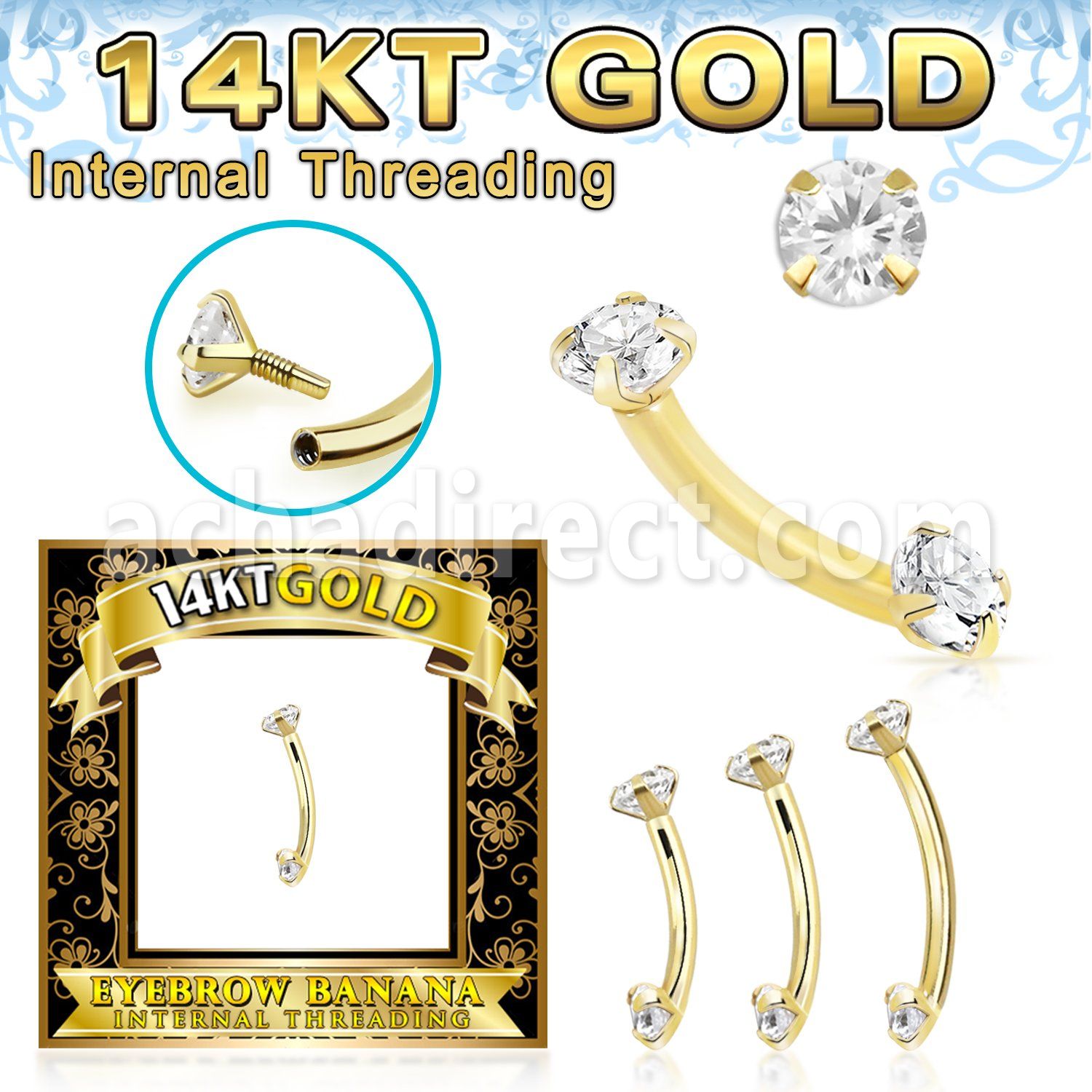 gbnfazi 14k gold banana 16g cz internally threaded top