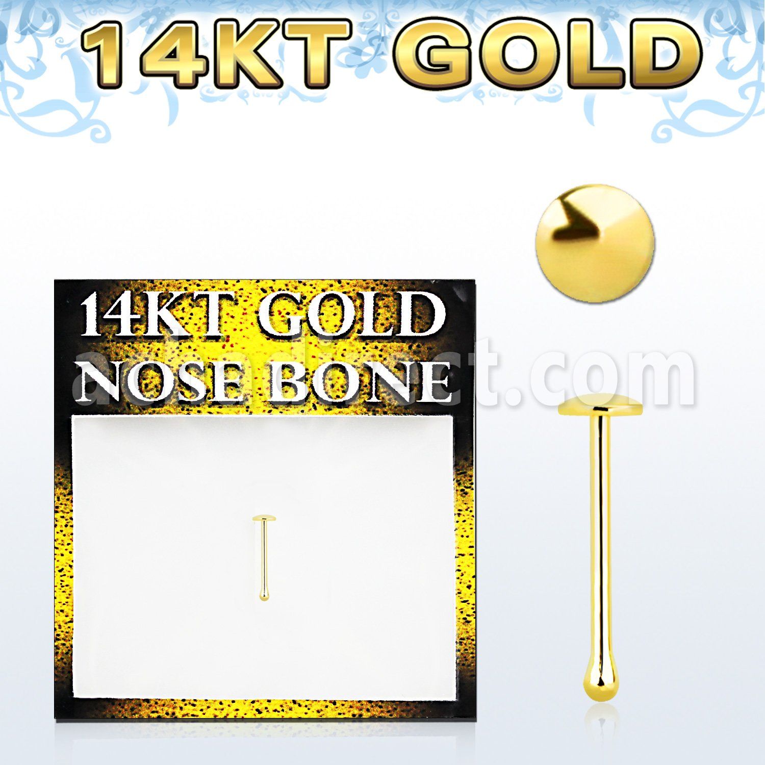 gbrd 14kt gold nose bone with a 2mm plain gold round top