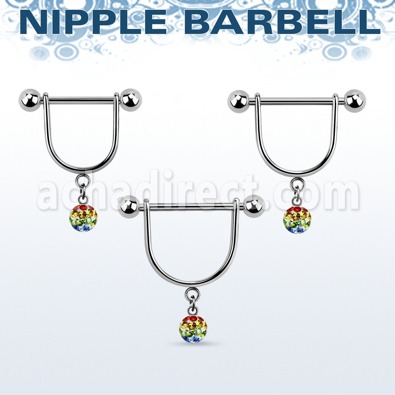gfrsnp6 steel nipple stirrup w 6mm gay pride multi crystal ball