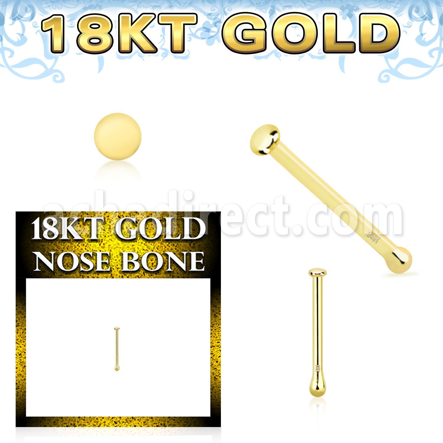 ggbrd1 18k gold nose bone 22g plain gold round top