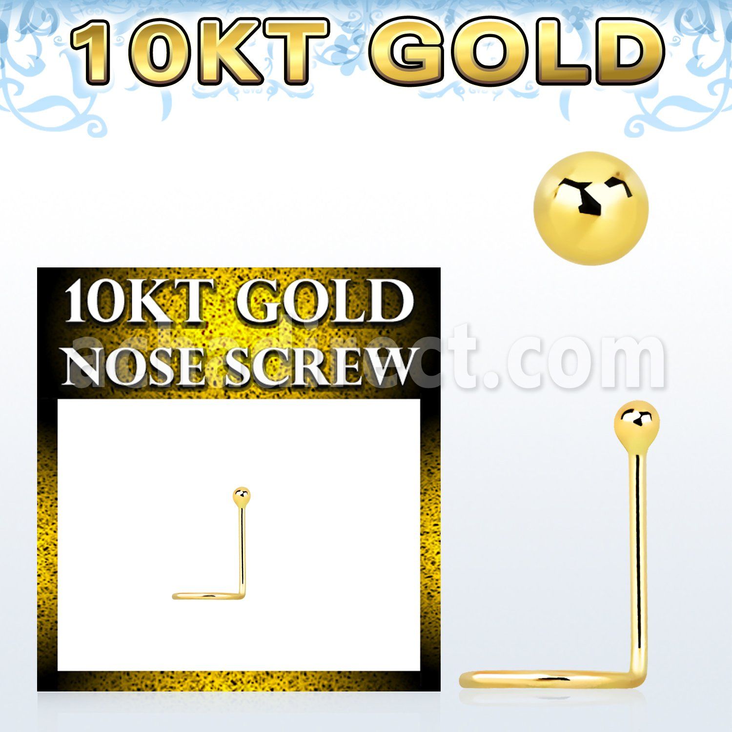 giscb1 10kt gold bend it nose screw with 1.5mm ball top