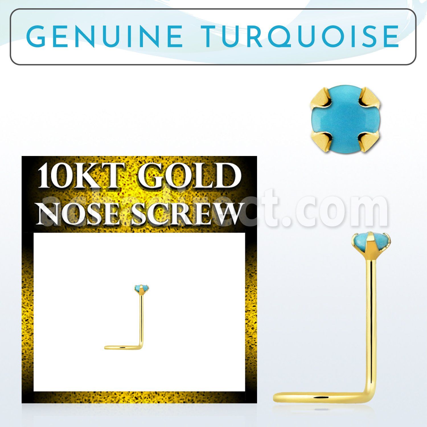 giscge7 10kt gold nose screw with 2mm prong set turquoise stone