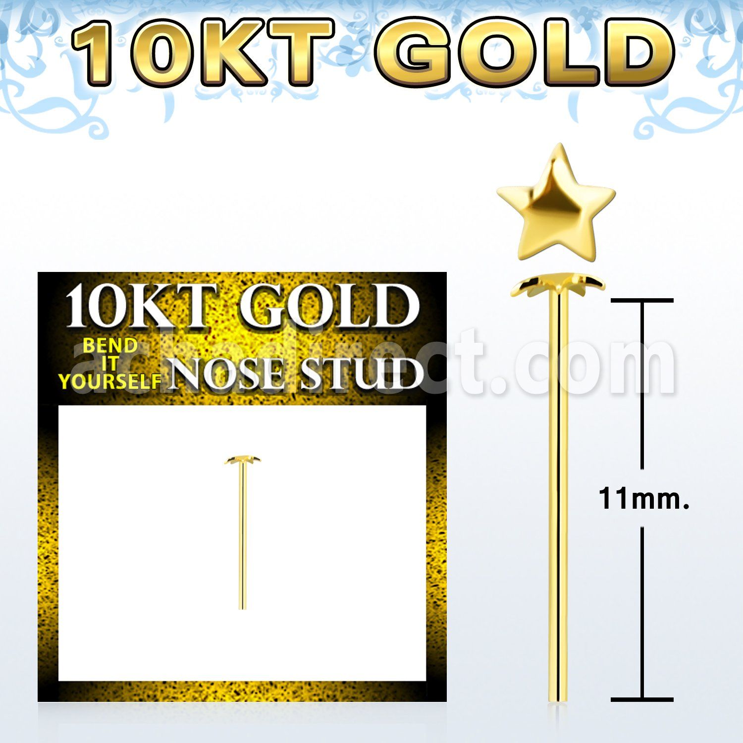 giysst 10kt gold bend it nose stud with a 2.5mm gold star top